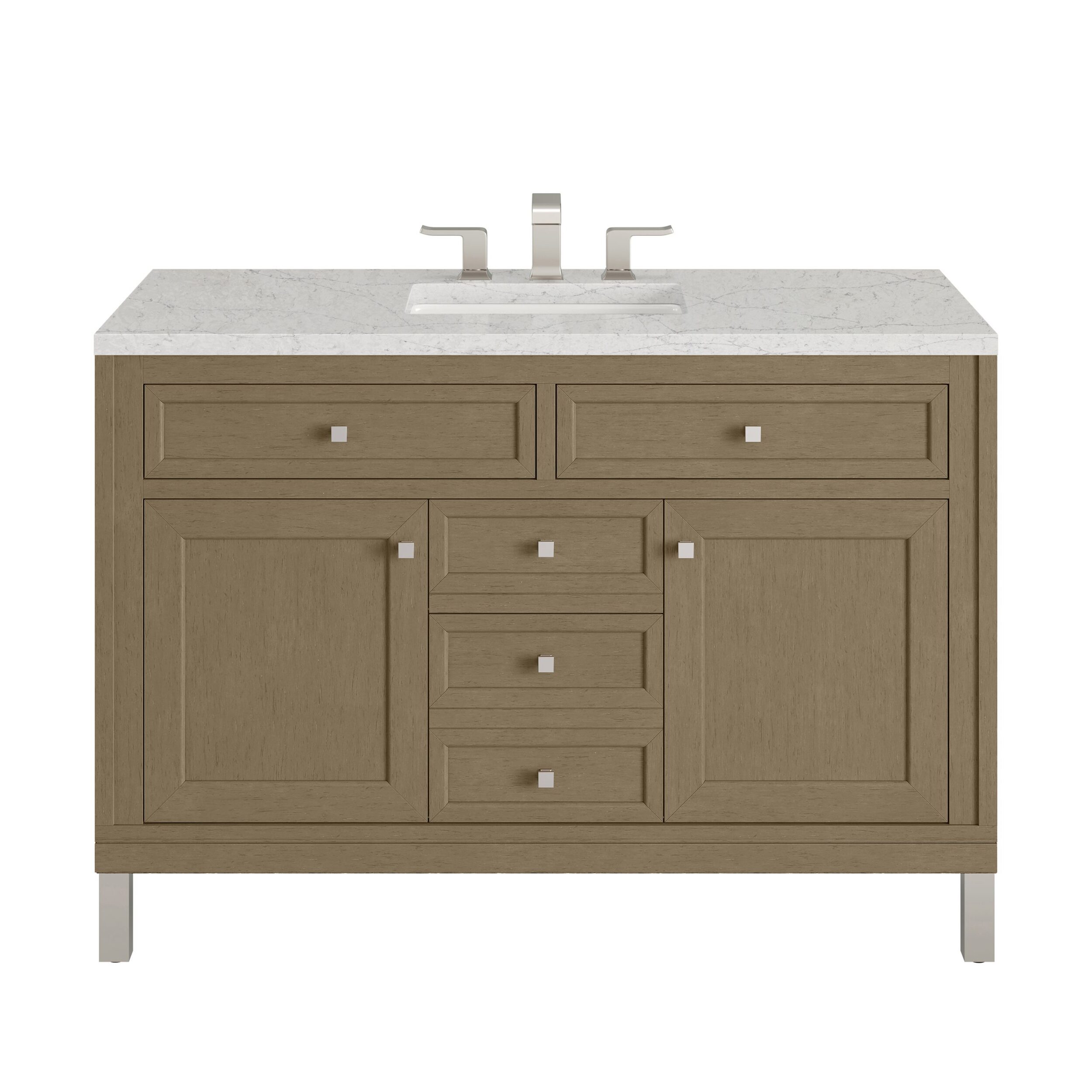 James Martin Vanities 503V48WLWFEJP Walnut Whisper 503V48WLWFEJP Chicago 48 Single Vanity, Walnut Whisper, W/ 3 Cm Eternal Jasmine Pearl Silestone Top W/freepower Wireless Charge - Walnut Whisper