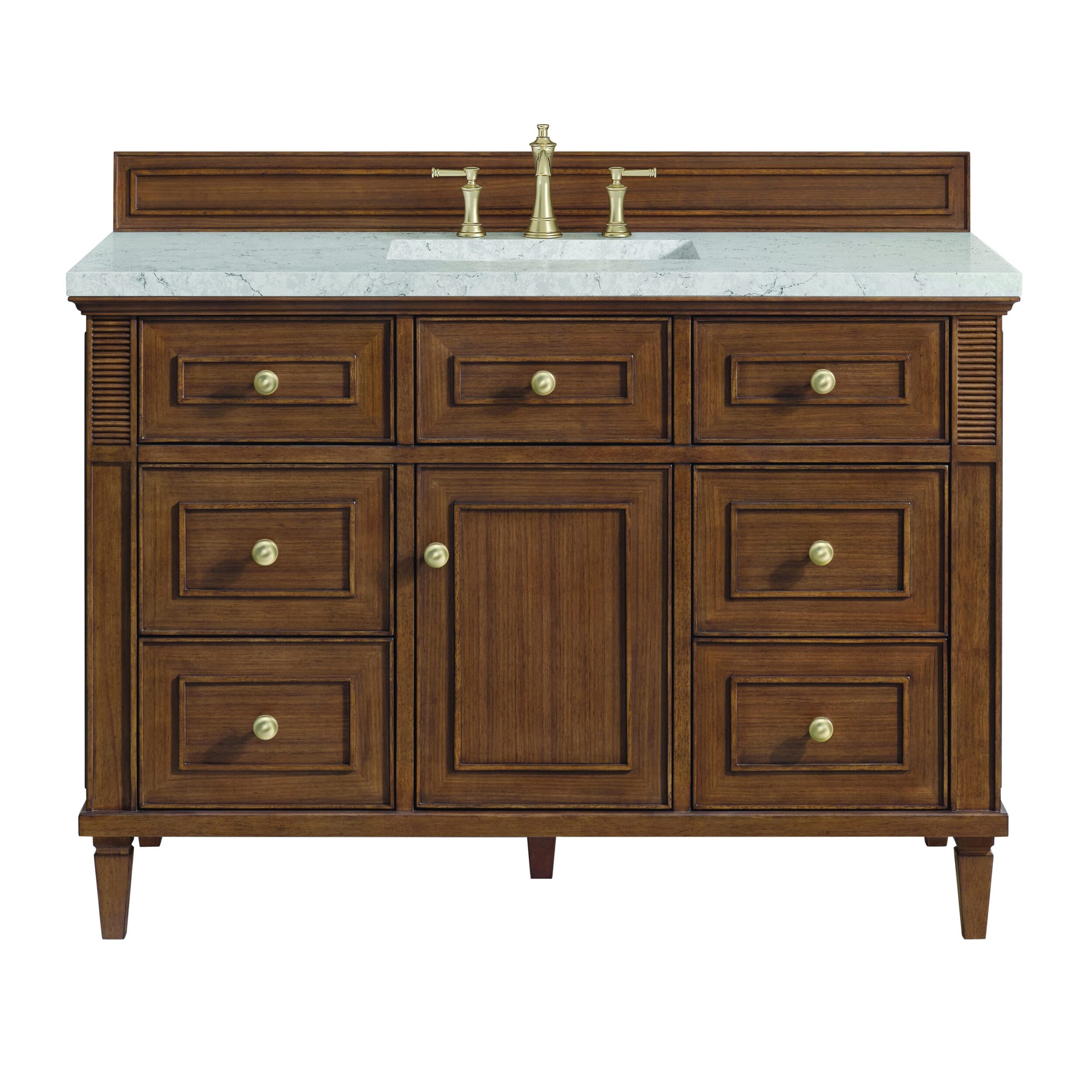 James Martin Vanities 424V48WLTFEJP Mid-Century Walnut 424V48WLTFEJP Lorelai 48 Single Vanity, Mi - century Walnut W/ 3 Cm Eternal Jasmine Pearl Silestone Top W/freepower Wireless Charge - Mi - Century Walnut