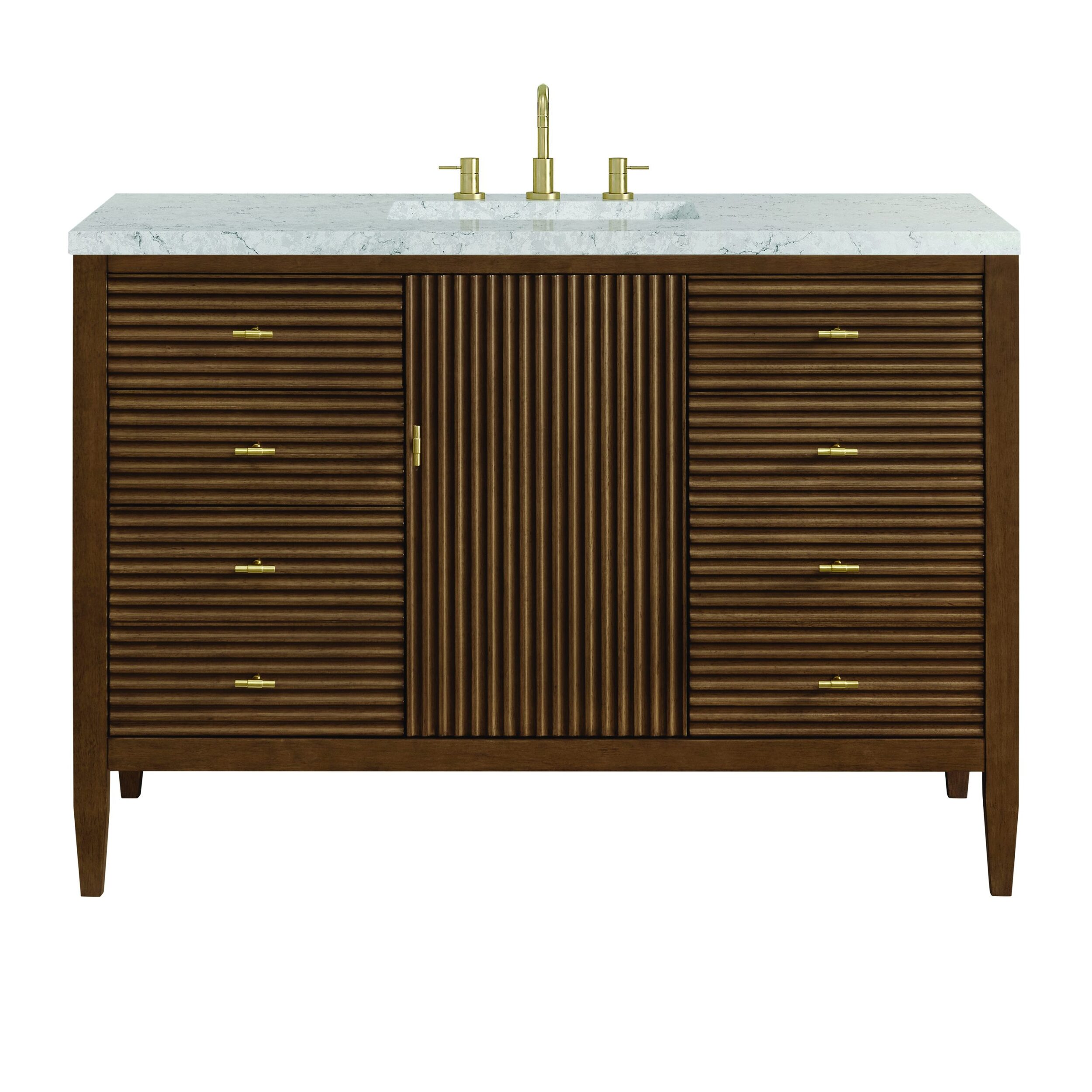 James Martin Vanities 485V48WLTFEJP Mid-Century Walnut 485V48WLTFEJP Myrrin 48 Single Vanity, Mid Century Walnut W/ 3 Cm Eternal Jasmine Pearl Silestone Top W/freepower Wireless Charge - Mi - Century Walnut
