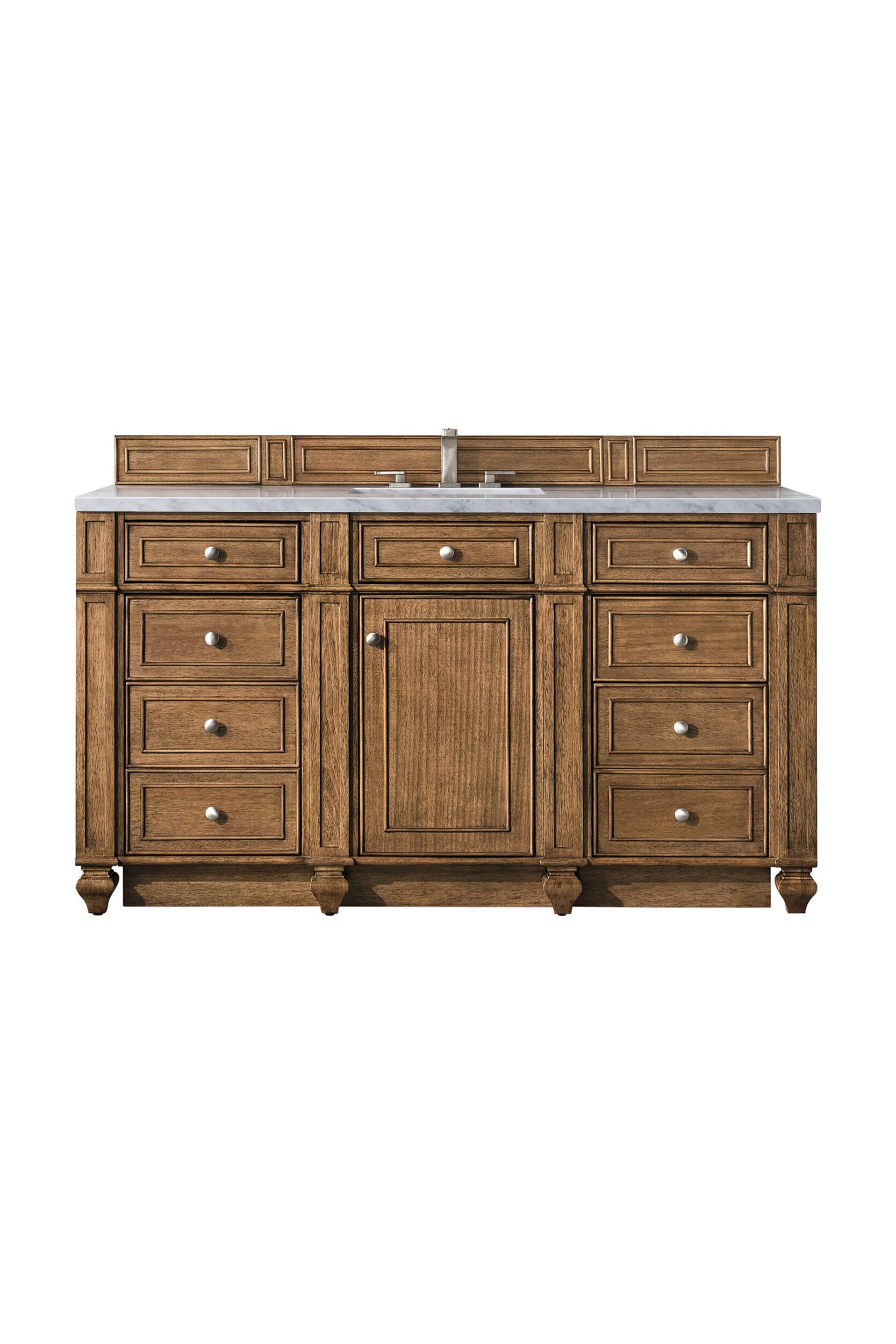 James Martin Vanities 157V60SSBRFEJP Saddle Brown 157V60SSBRFEJP Bristol 60 Single Vanity, Saddle Brown W/ 3 Cm Eternal Jasmine Pearl Silestone Top W/freepower Wireless Charger - Saddle Brown