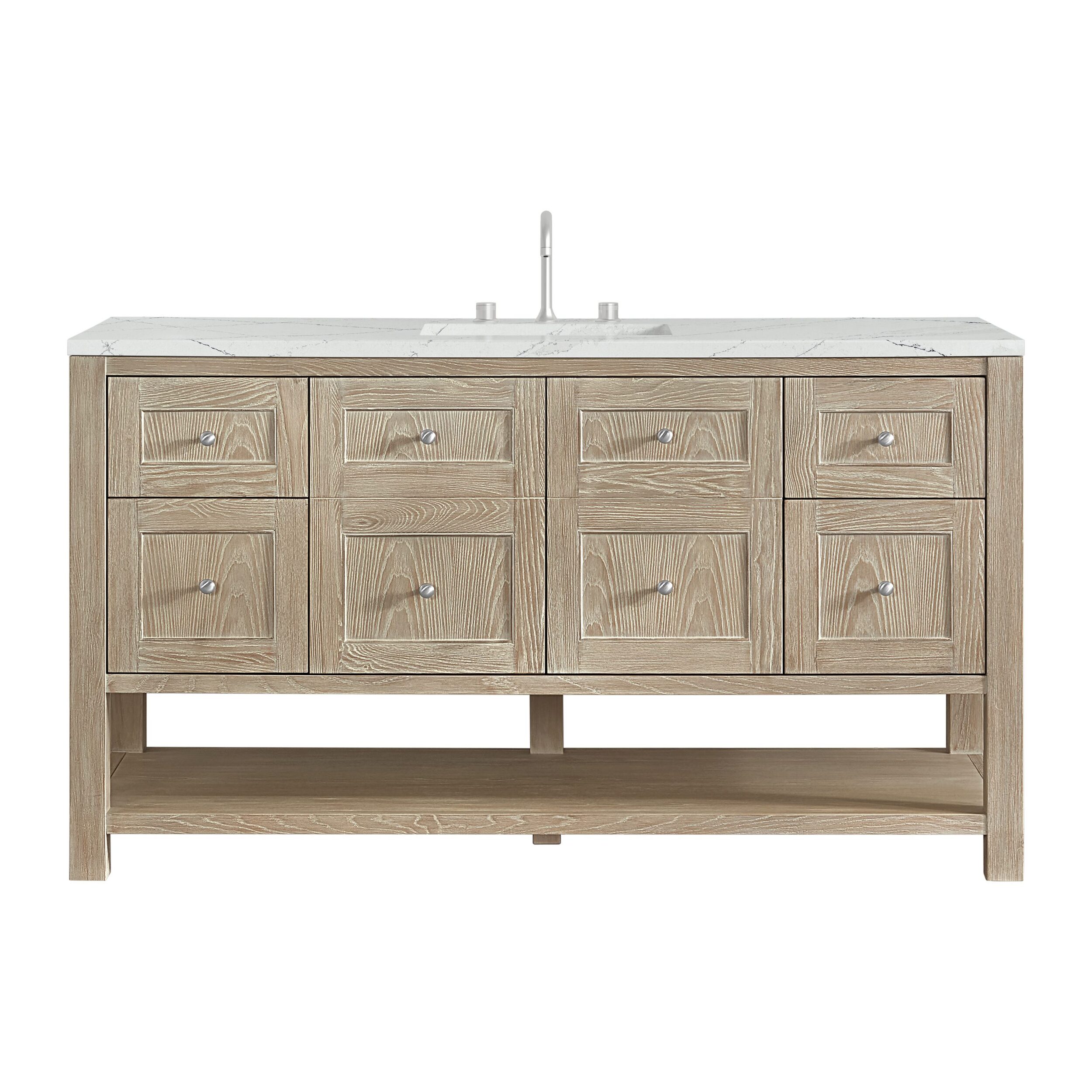 James Martin Vanities 330V60SWWOFENC Whitewashed Oak 330V60SWWOFENC Breckenridge 60 Single Vanity, Whitewashed Oak, W/ 3 Cm Ethereal Noctis Silestone Top W/ Freepower Wireless Charger - Whitewashed Oak