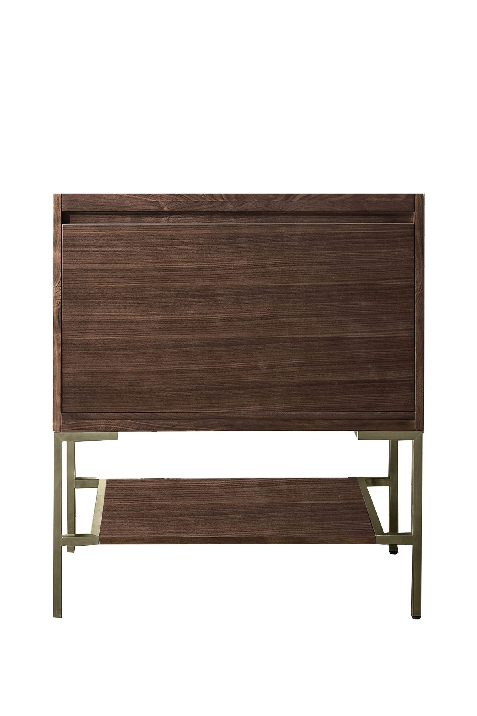 James Martin Vanities 805V315WLTCB Mid-Century Walnut 805V315WLTCB Mantova 31.5 Single Vanity Cabinet, Mid-century Walnut, Champagne Brass Base - Mid-Century Walnut