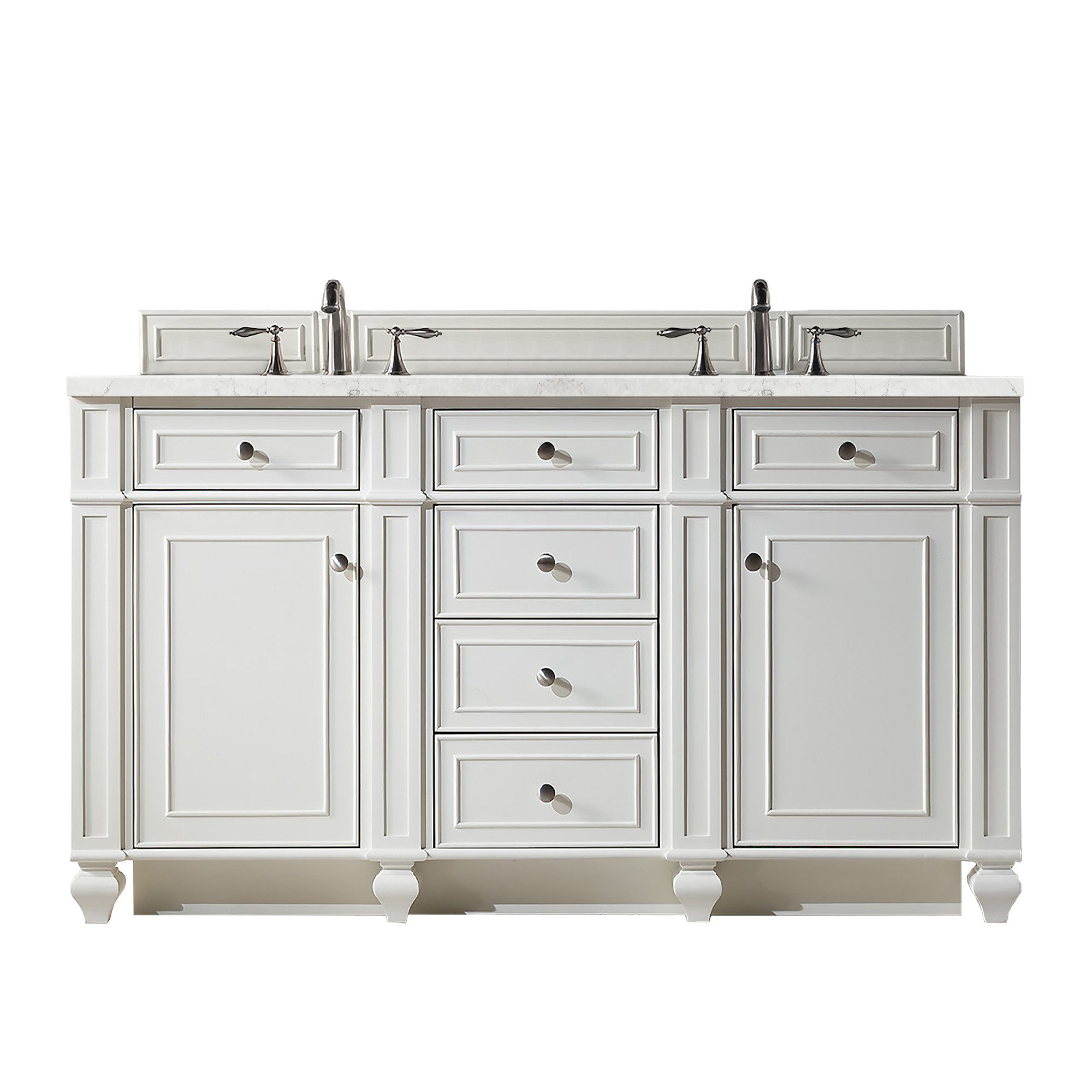 James Martin Vanities 157V60DBWFEJP Bright White 157V60DBWFEJP Bristol 60 Double Vanity, Bright White W/ 3 Cm Eternal Jasmine Pearl Silestone Top W/freepower Wireless Charge - Bright White