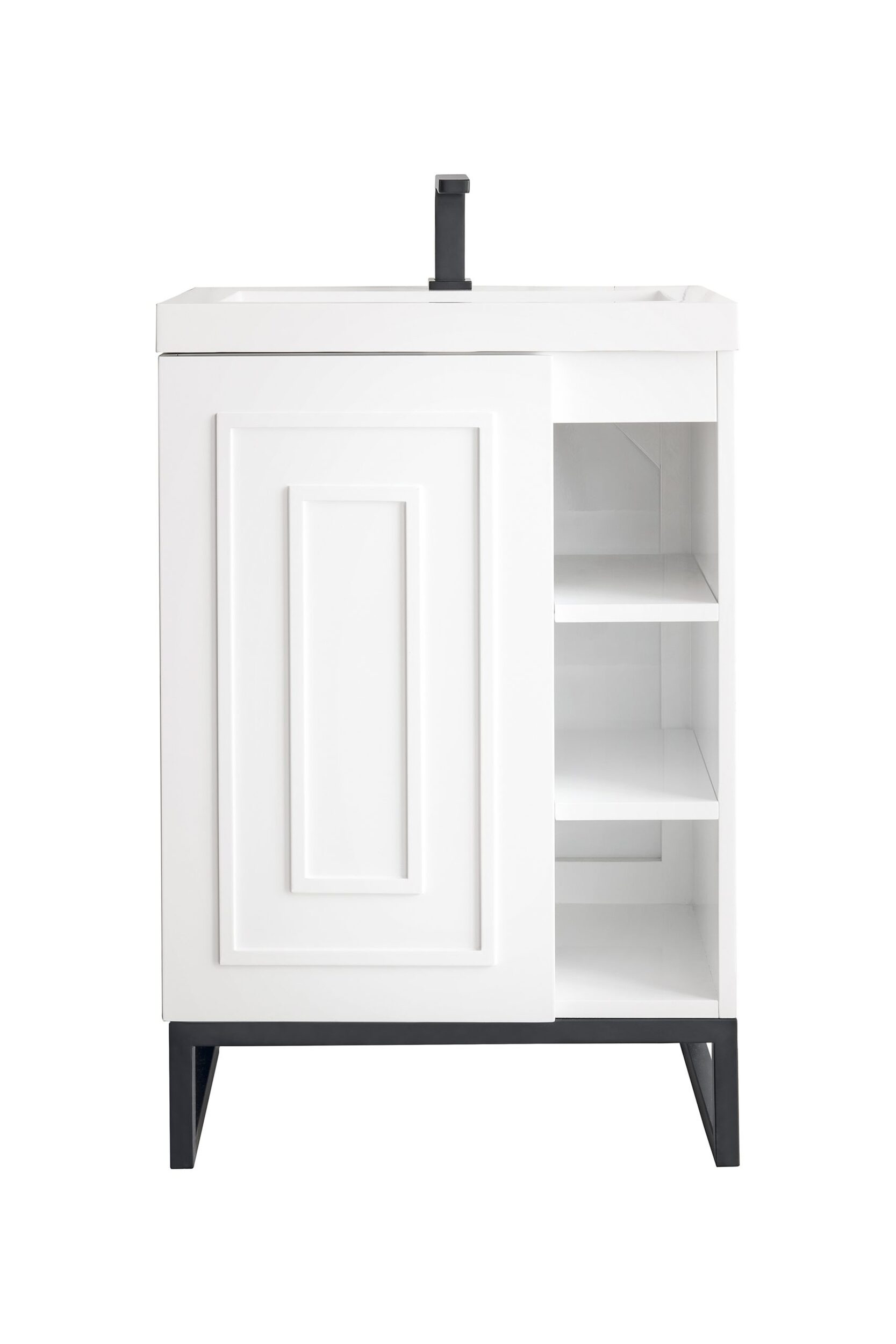 James Martin Vanities E110V24GWMBKWG Glossy White E110V24GWMBKWG Alicante 24 Single Vanity, Glossy White, Matte Black W/ White Glossy Composite Stone Top - Glossy White