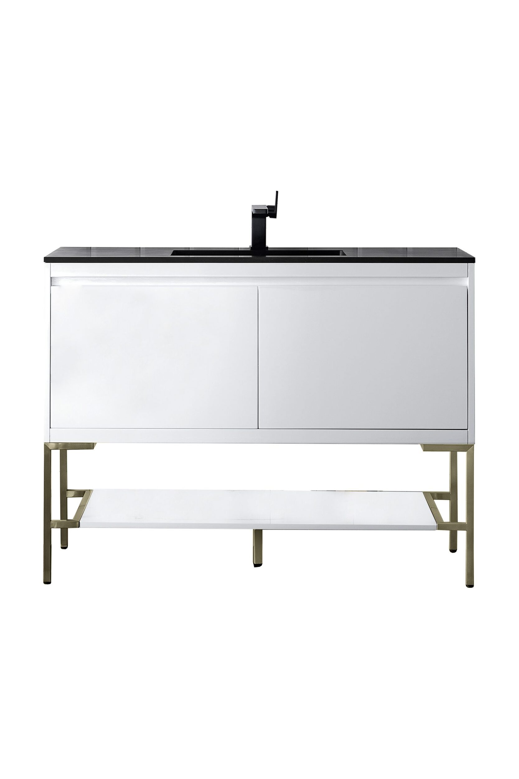 James Martin Vanities 805V473GWCBCH Glossy White 805V473GWCBCH Mantova 47.3 Single Vanity, Glossy White, Champagne Brass Base W/ Charcoal Black Composite Stone Top - Glossy White