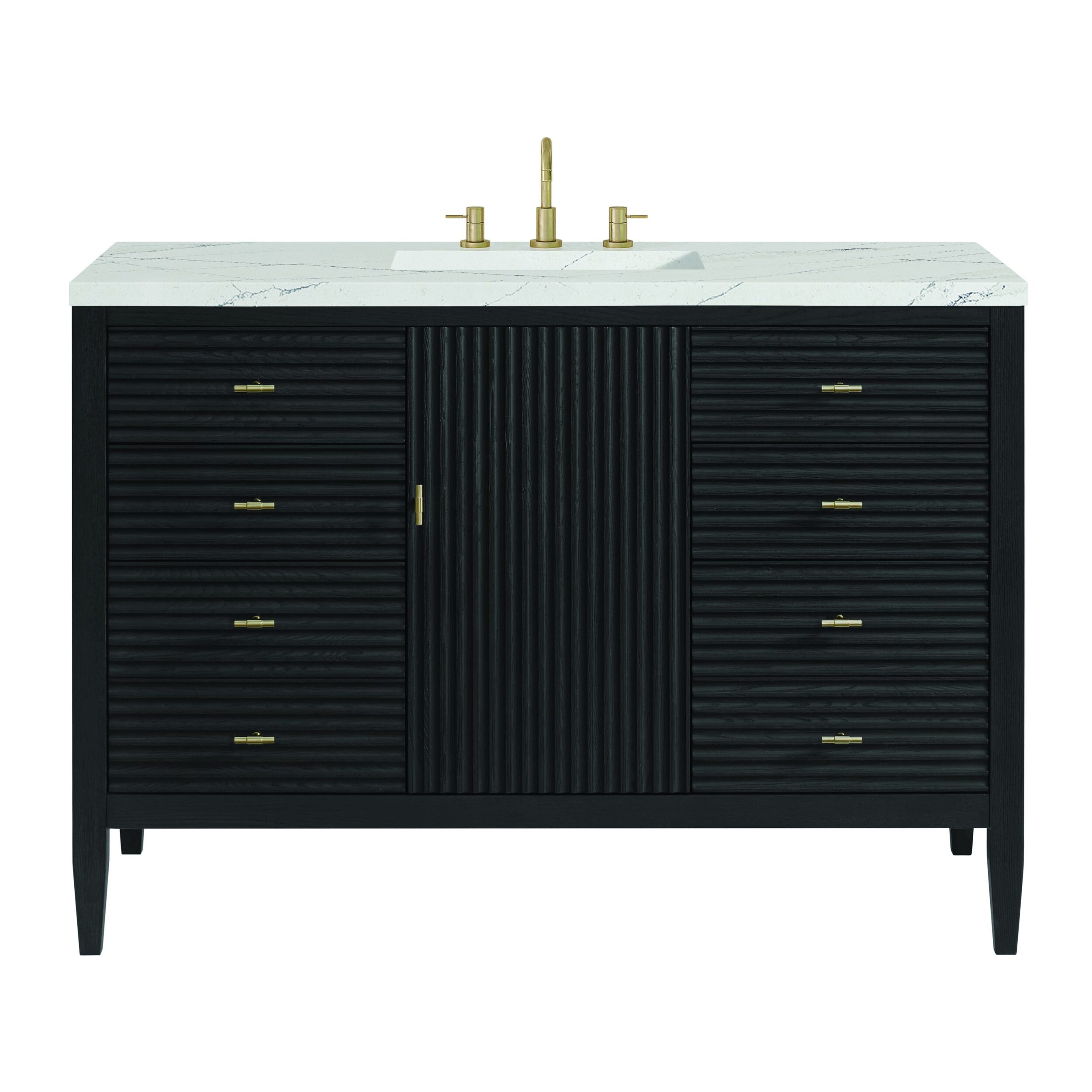 James Martin Vanities 485V48CBOFENC Carbon Oak 485V48CBOFENC Myrrin 48 Single Vanity, Carbon Oak W/ 3 Cm Ethereal Noctis Silestone Top W/freepower Wireless Charge - Carbon Oak