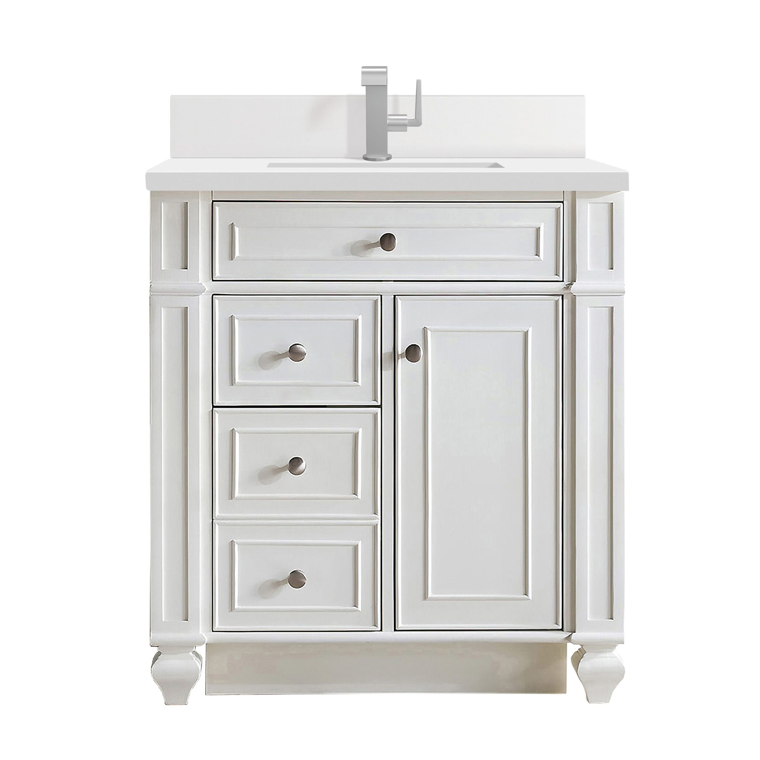 James Martin Vanities 157V30BW1WZ Bright White 157V30BW1WZ Bristol 30 Single Vanity, Bright White W/ Single Hole 3 Cm White Zeus Silestone Top & Backsplash - Bright White