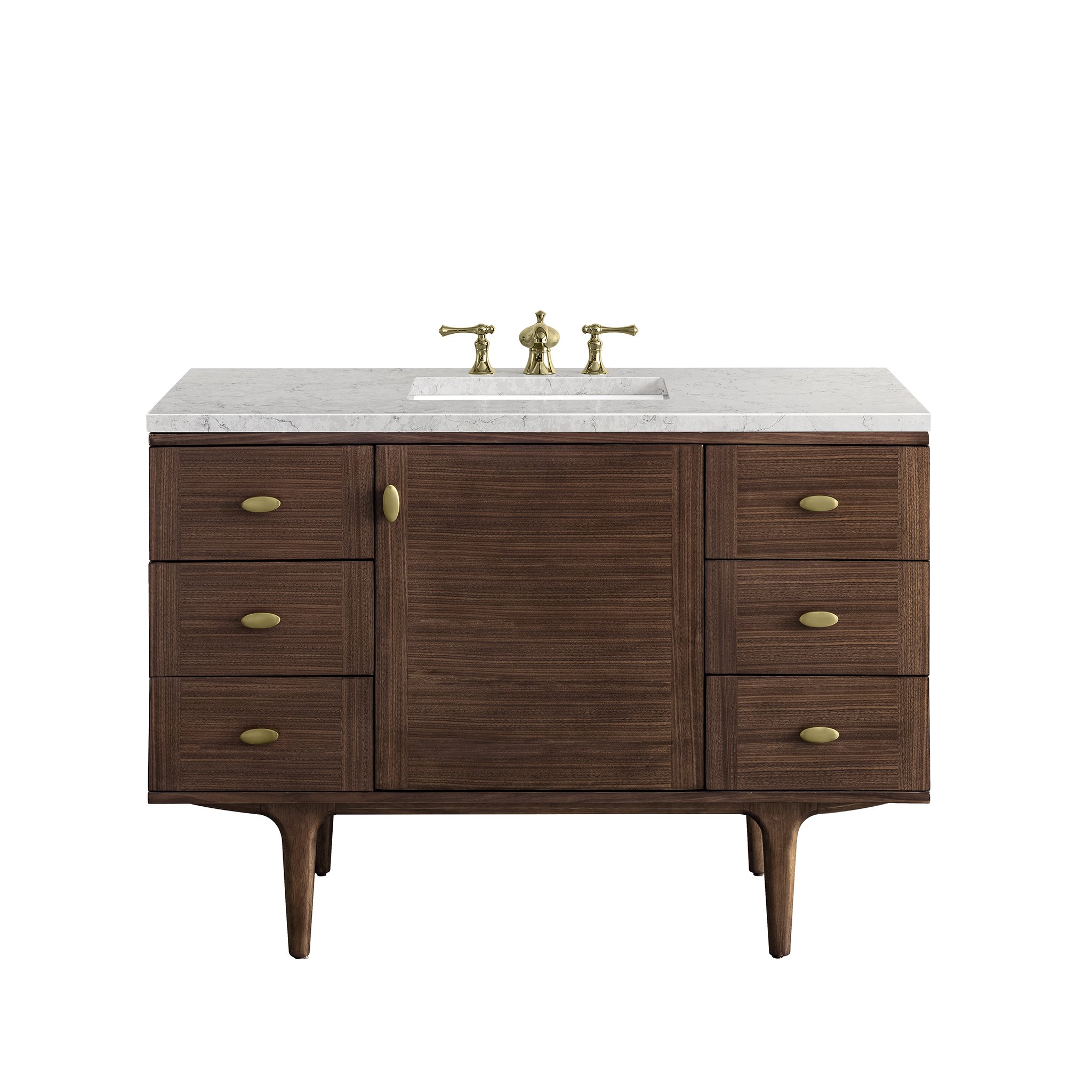 James Martin Vanities 670V48WLTFEJP Mid-Century Walnut 670V48WLTFEJP Amberly 48 Single Vanity, Mi - century Walnut W/ 3 Cm Eternal Jasmine Pearl Top W/freepower Wireless Charge - Mi - Century Walnut