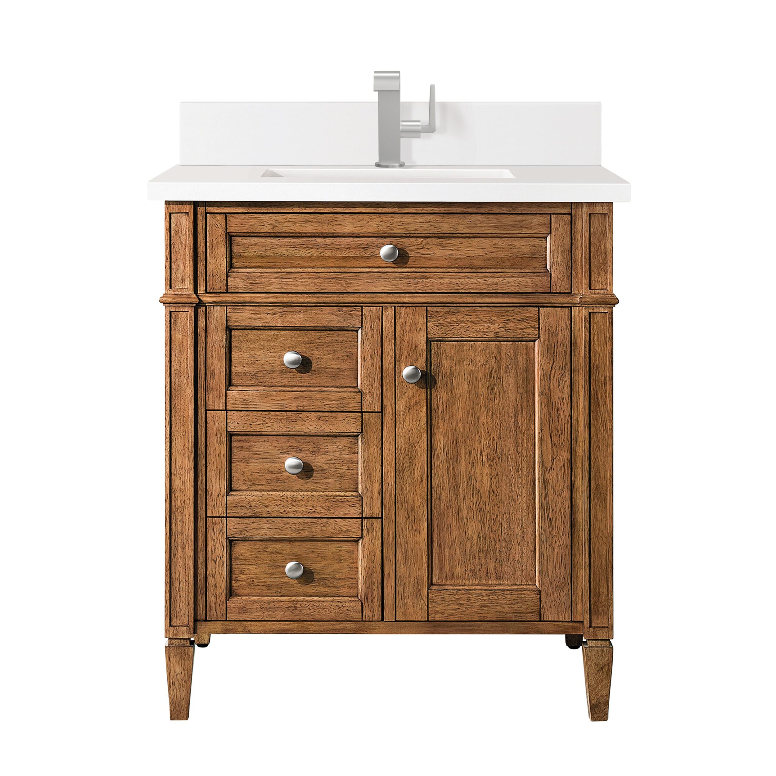 James Martin Vanities 650V30SBR1WZ Saddle Brown 650V30SBR1WZ Brittany 30 Single Vanity, Saddle Brown, W/ Single Hole 3 Cm White Zeus Silestone Top & Backsplash - Saddle Brown