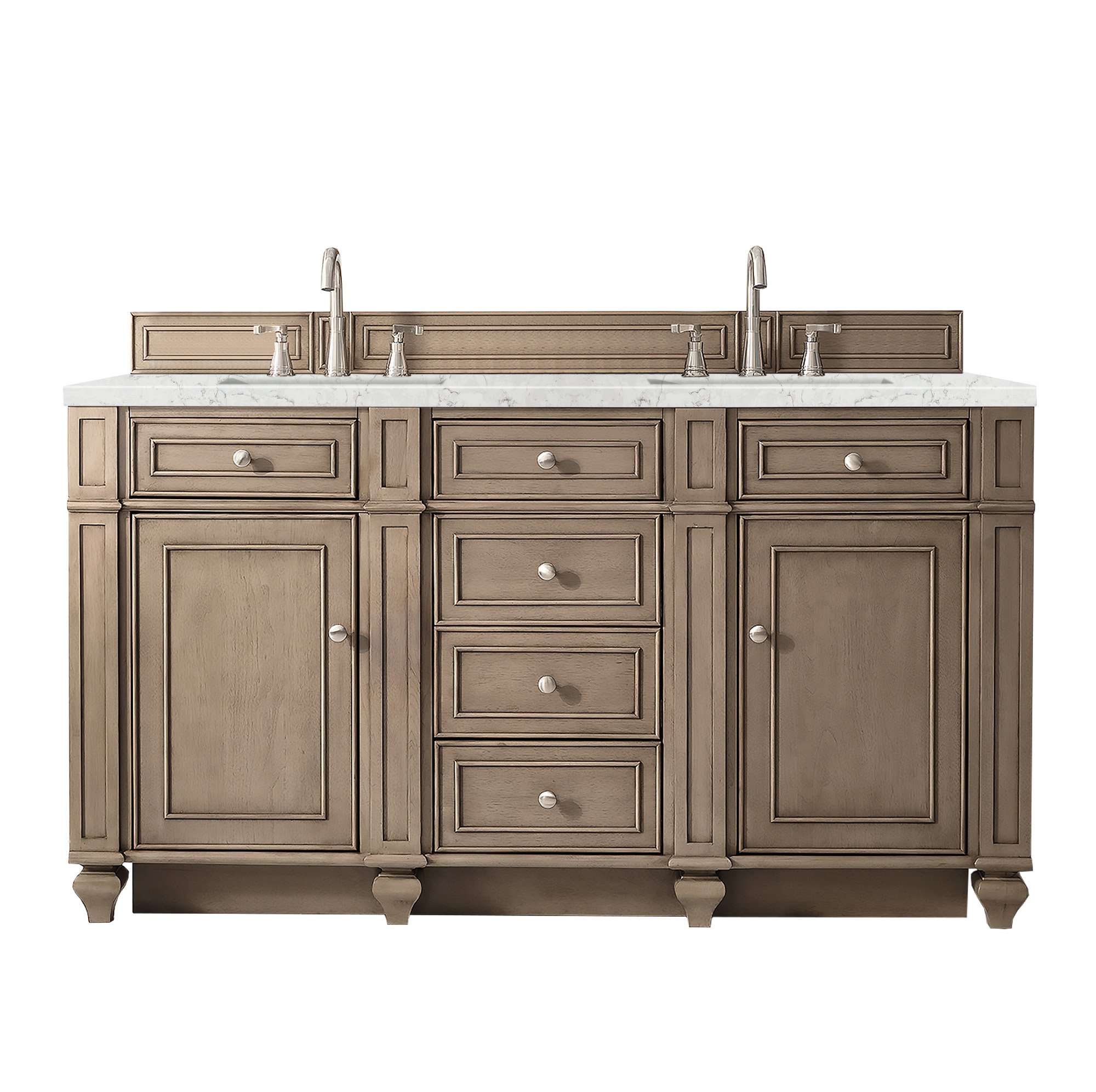 James Martin Vanities 157V60DWWFEJP Whitewashed Walnut 157V60DWWFEJP Bristol 60 Double Vanity, Whitewashed Walnut W/ 3 Cm Eternal Jasmine Pearl Silestone Top W/freepower Wireless Charge - Whitewashed Walnut