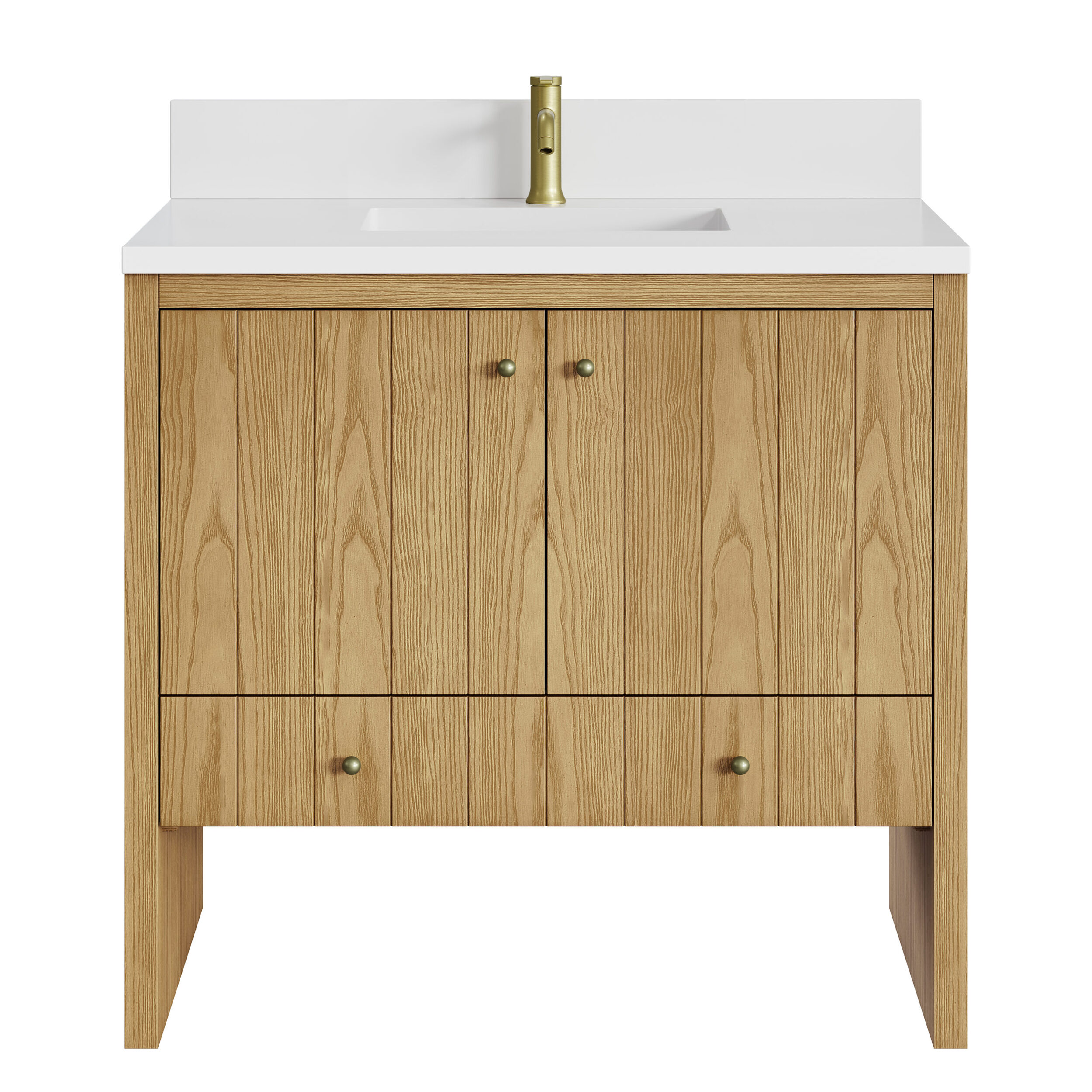 James Martin Vanities 435V36LNO1WZ Light Natural Oak 435V36LNO1WZ Hudson 36 Single Vanity, Light Natural Oak W/ Single Hole 3 Cm White Zeus Top & Backsplash - Light Natural Oak