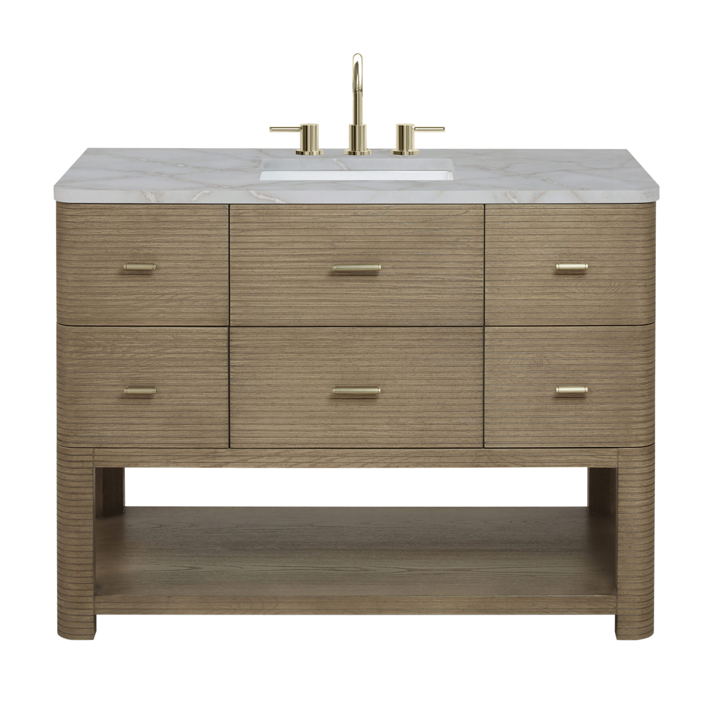 James Martin Vanities D704V48PBOFVSL Pebble Oak D704V48PBOFVSL Lucian 48 Single Vanity, Pebble Oak W/ 3 Cm Victorian Silver Silestone Top W/ Freepower Wireless Charger - Pebble Oak