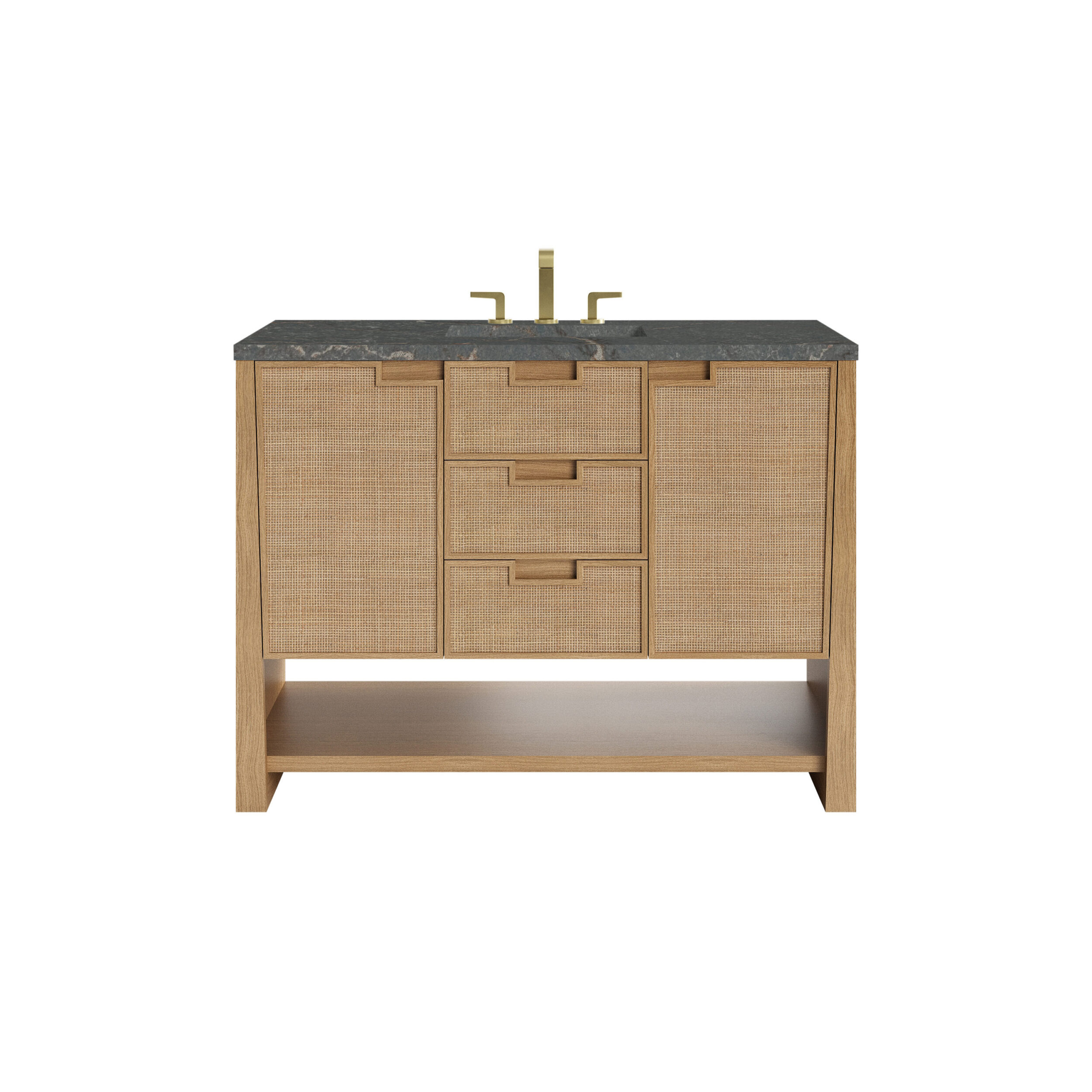 James Martin Vanities D225V48SSOFPBL Seaside Oak D225V48SSOFPBL Solene 48 Single Vanity, Seaside Oak, W/ 3 Cm Parisien Bleu Silestone Top W/ Freepower Wireless Charger - Seaside Oak