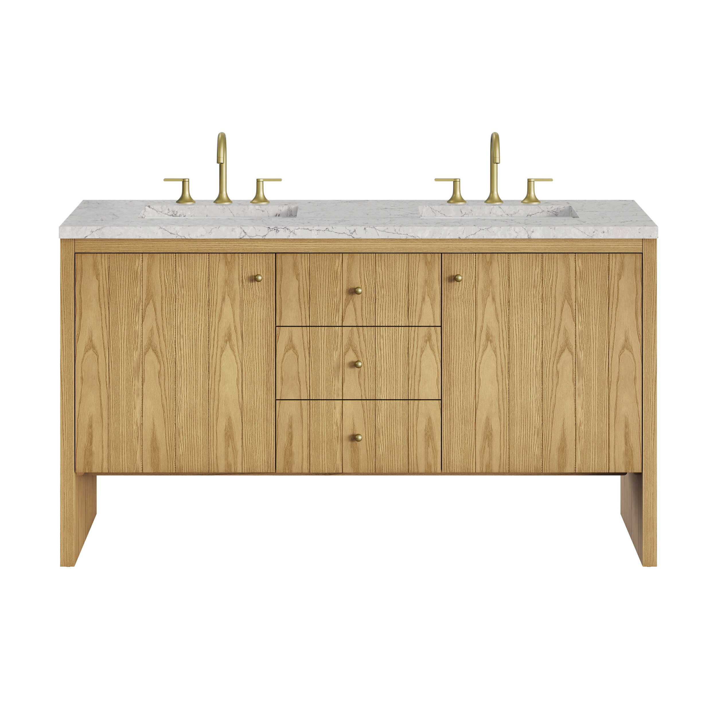 James Martin Vanities 435V60DLNOFEJP Light Natural Oak 435V60DLNOFEJP Hudson 60 Double Vanity, Light Natural Oak W/ 3 Cm Eternal Jasmine Pearl Top W/freepower Wireless Charge - Light Natural Oak