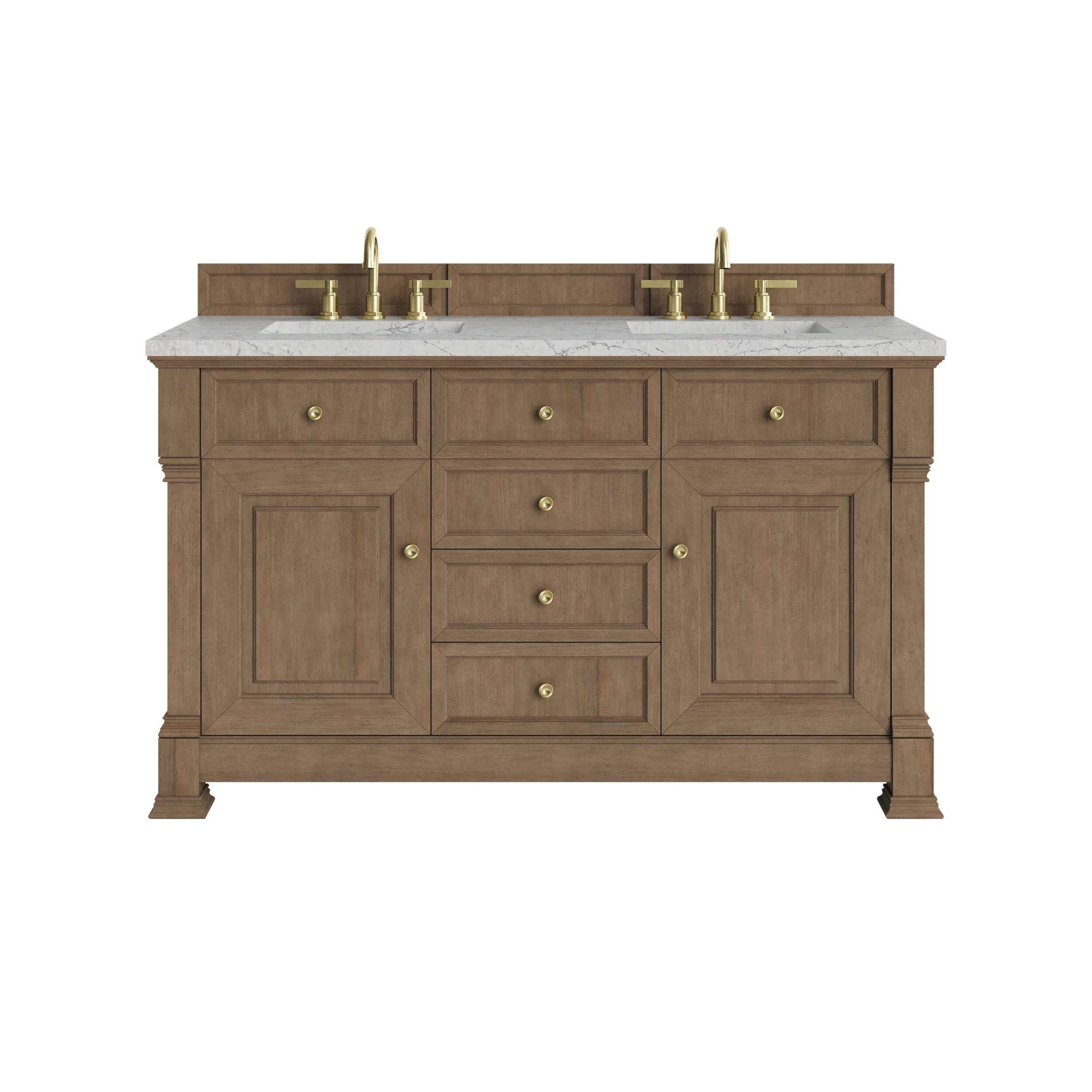 James Martin Vanities 547V60DPCNFEJP Pecan 547V60DPCNFEJP Brookfield 60 Double Vanity, Pecan W/3 Cm Eternal Jasmine Pearl Silestone Top W/freepower Wireless Charge - Pecan