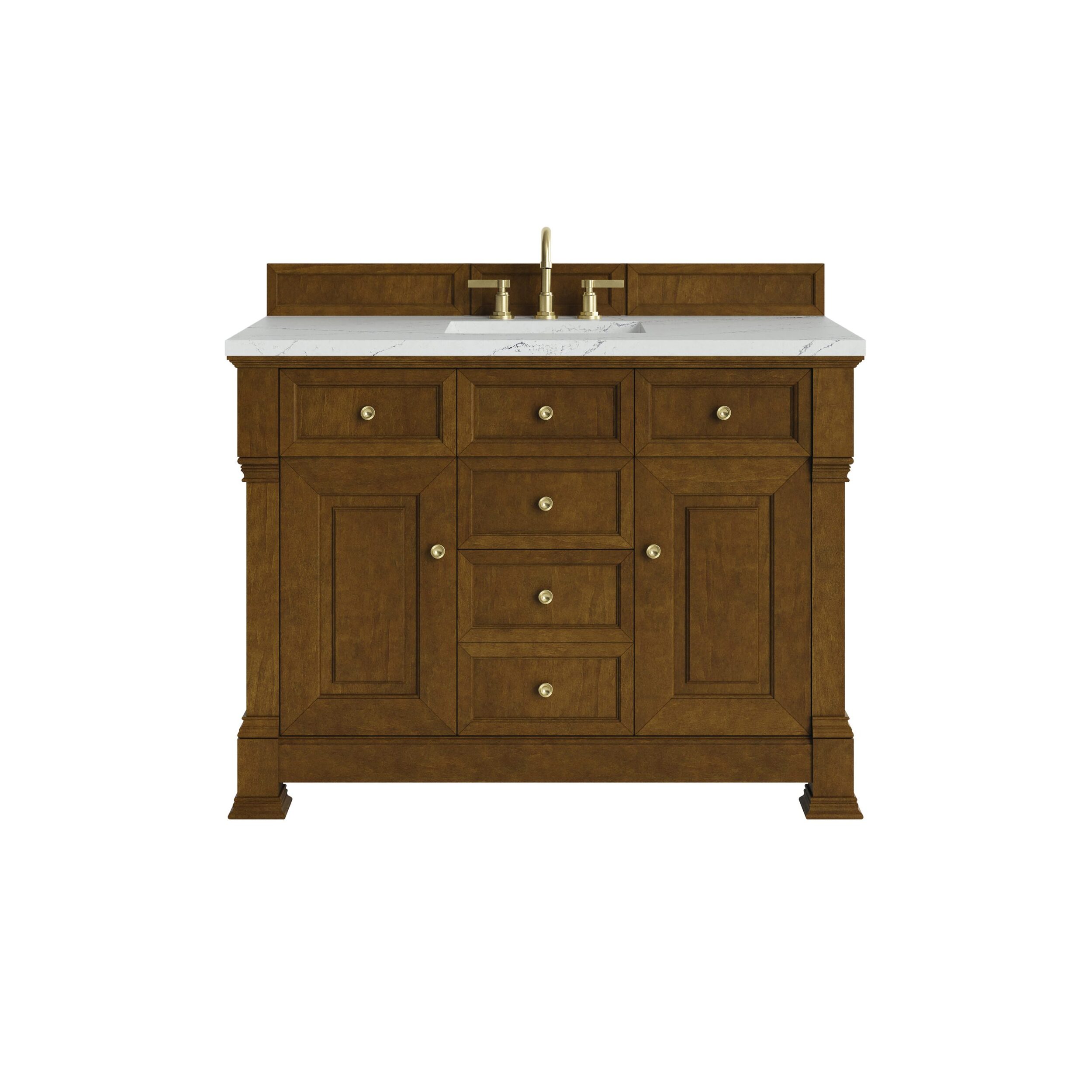 James Martin Vanities 547V48HNOFENC Honey Oak 547V48HNOFENC Brookfield 48 Single Vanity, Honey Oak W/ 3 Cm Ethereal Noctis Silestone Top W/ Freepower Wireless Charger - Honey Oak