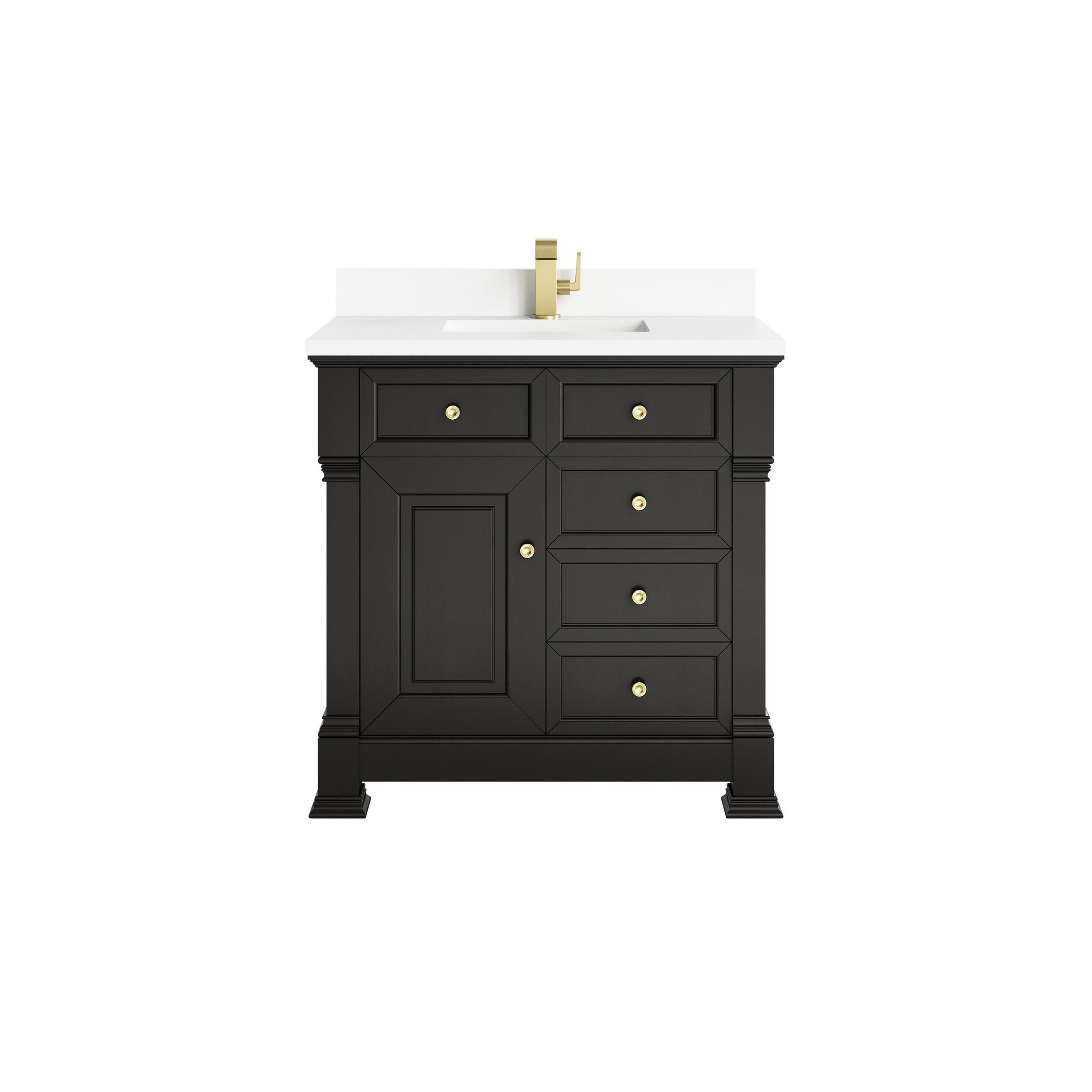 James Martin Vanities 547V36BKO1WZ Black Onyx 547V36BKO1WZ Brookfield 36 Single Vanity, Black Onyx W/ Single Hole 3 Cm White Zeus Silestone Top & Backsplash - Black Onyx