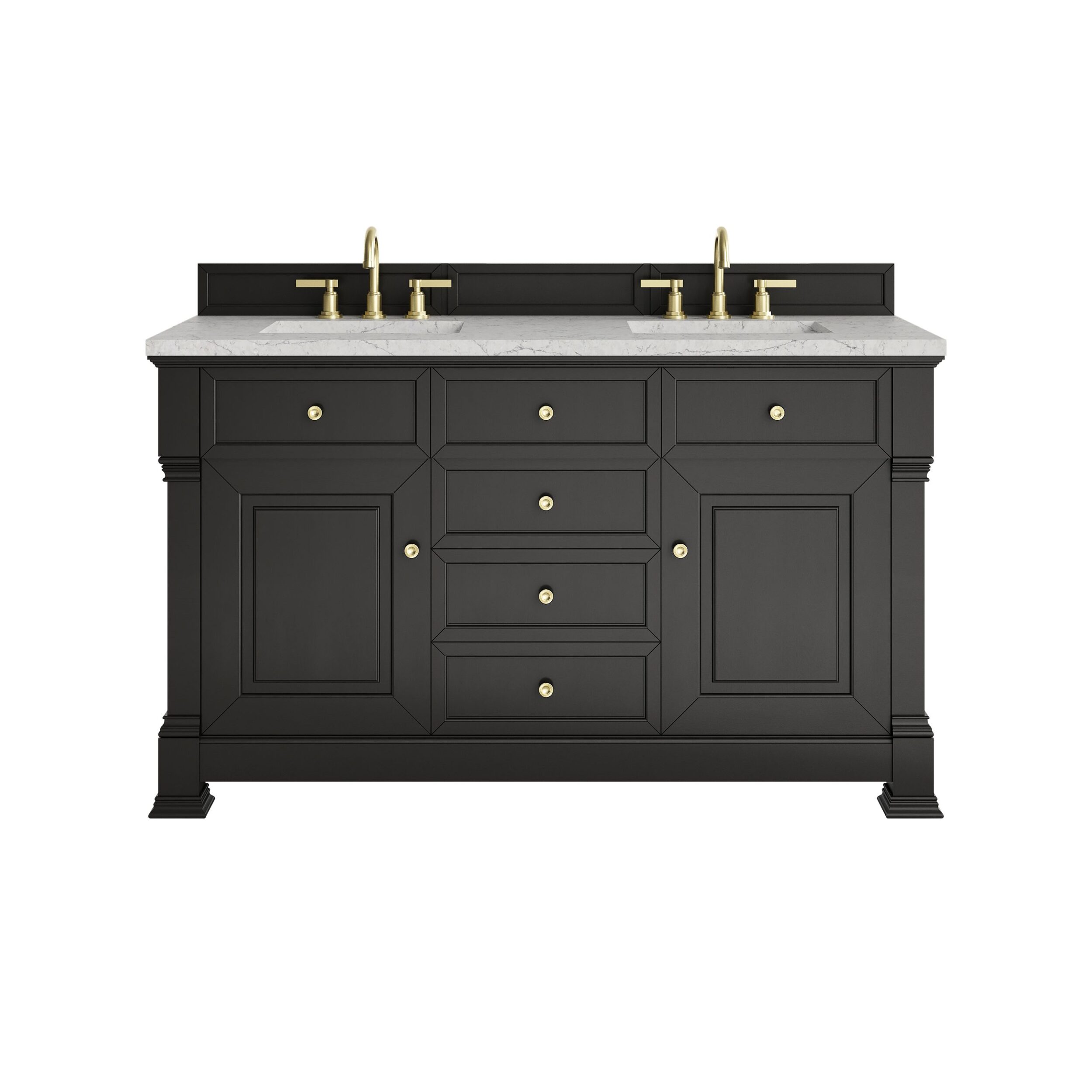 James Martin Vanities 547V60DBKOFEJP Black Onyx 547V60DBKOFEJP Brookfield 60 Double Vanity, Black Onyx W/3 Cm Eternal Jasmine Pearl Silestone Top W/freepower Wireless Charge - Black Onyx