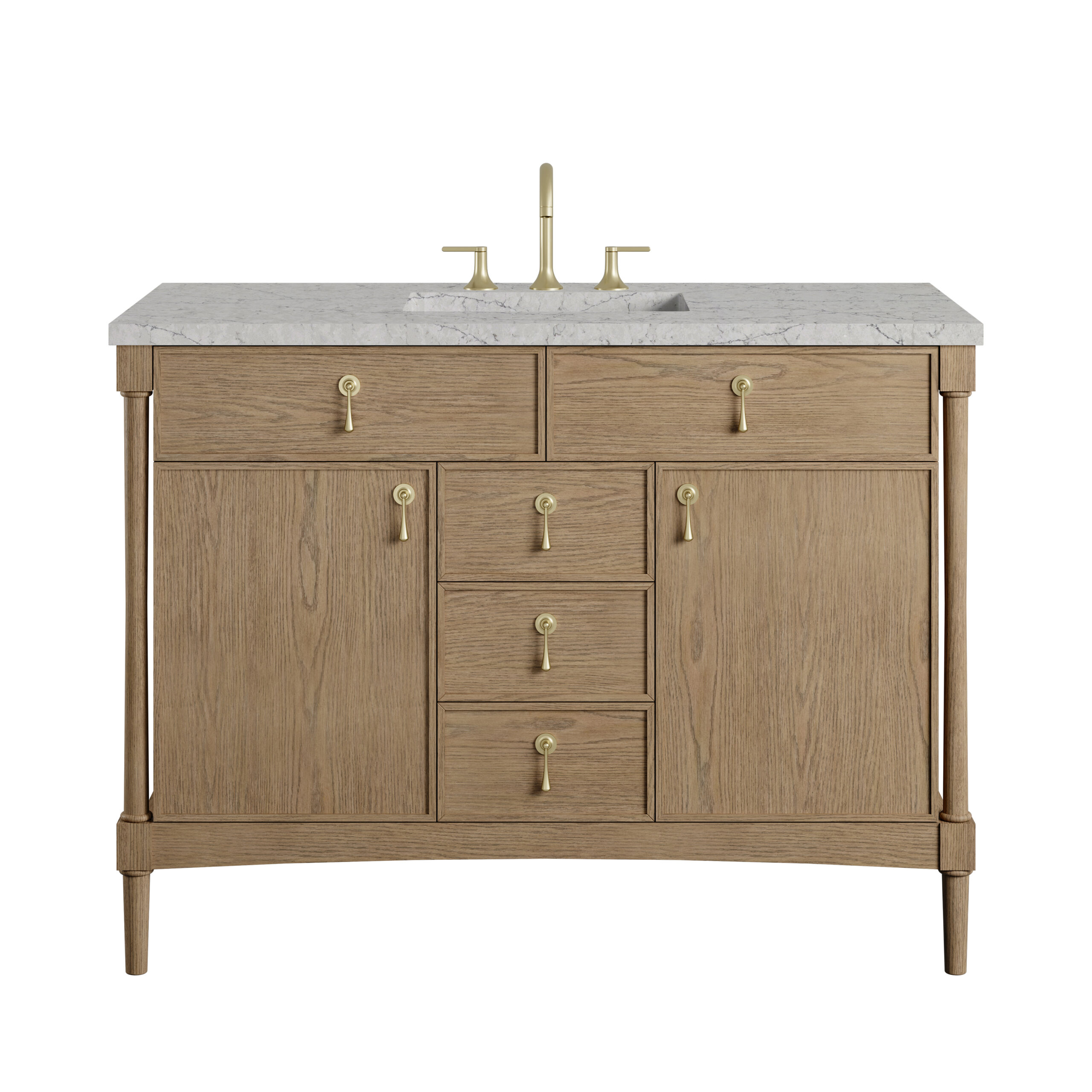James Martin Vanities D680V48WTOFEJP Weathered Oak D680V48WTOFEJP Kinnsden 48 Single Vanity, Weathered Oak W/ 3 Cm Eternal Jasmine Pearl Silestone Top W/freepower Wireless Charge - Weathered Oak