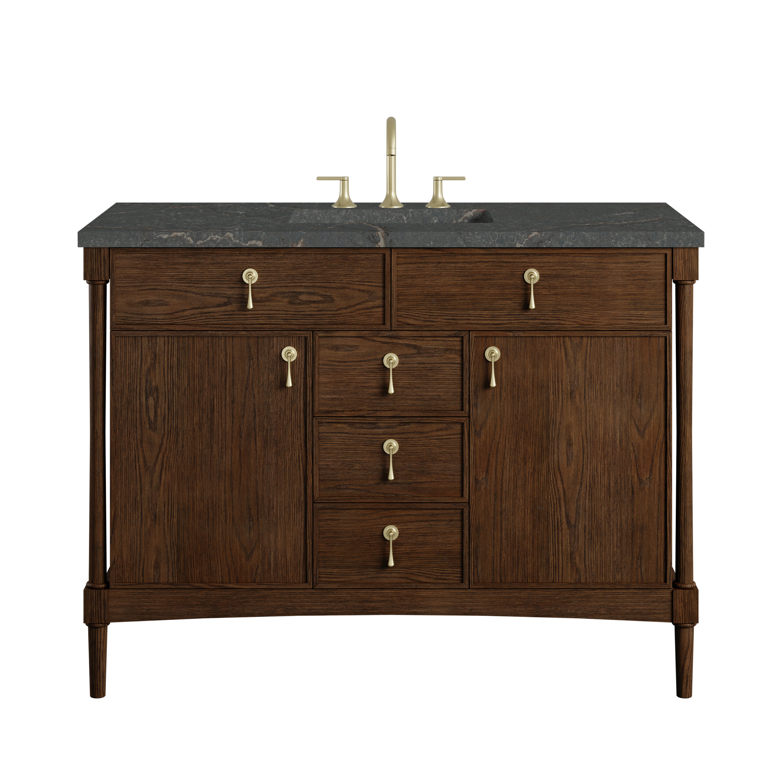 James Martin Vanities D680V48SBKFPBL Sable Oak D680V48SBKFPBL Kinnsden 48 Single Vanity, Sable Oak W/ 3 Cm Parisien Bleu Silestone Top W/freepower Wireless Charge - Sable Oak