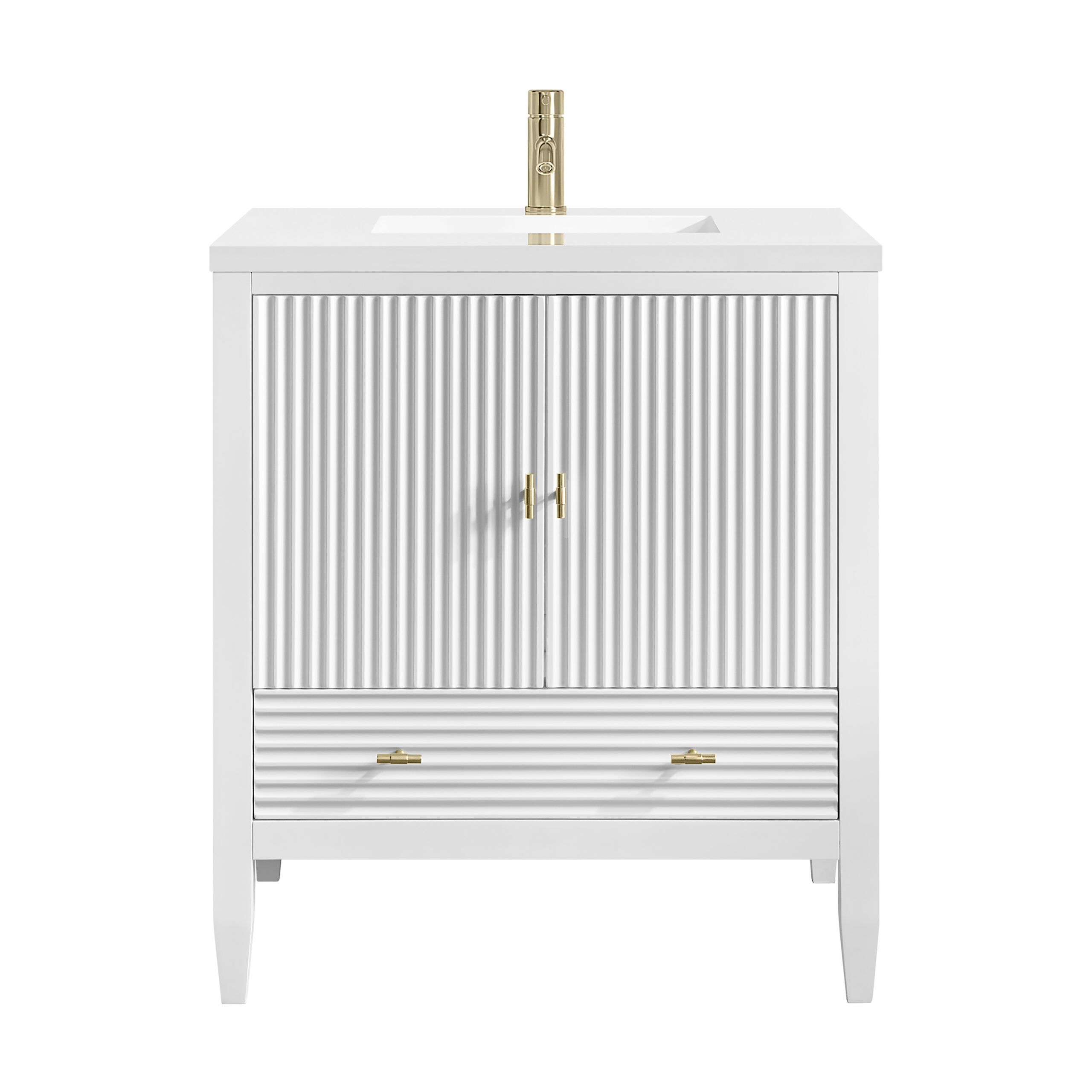 James Martin Vanities 485V30BW1WZ Bright White 485V30BW1WZ Myrrin 30 Single Vanity, Bright White W/ Single Hole 3 Cm White Zeus Silestone Top And Matching Backsplas - Bright White