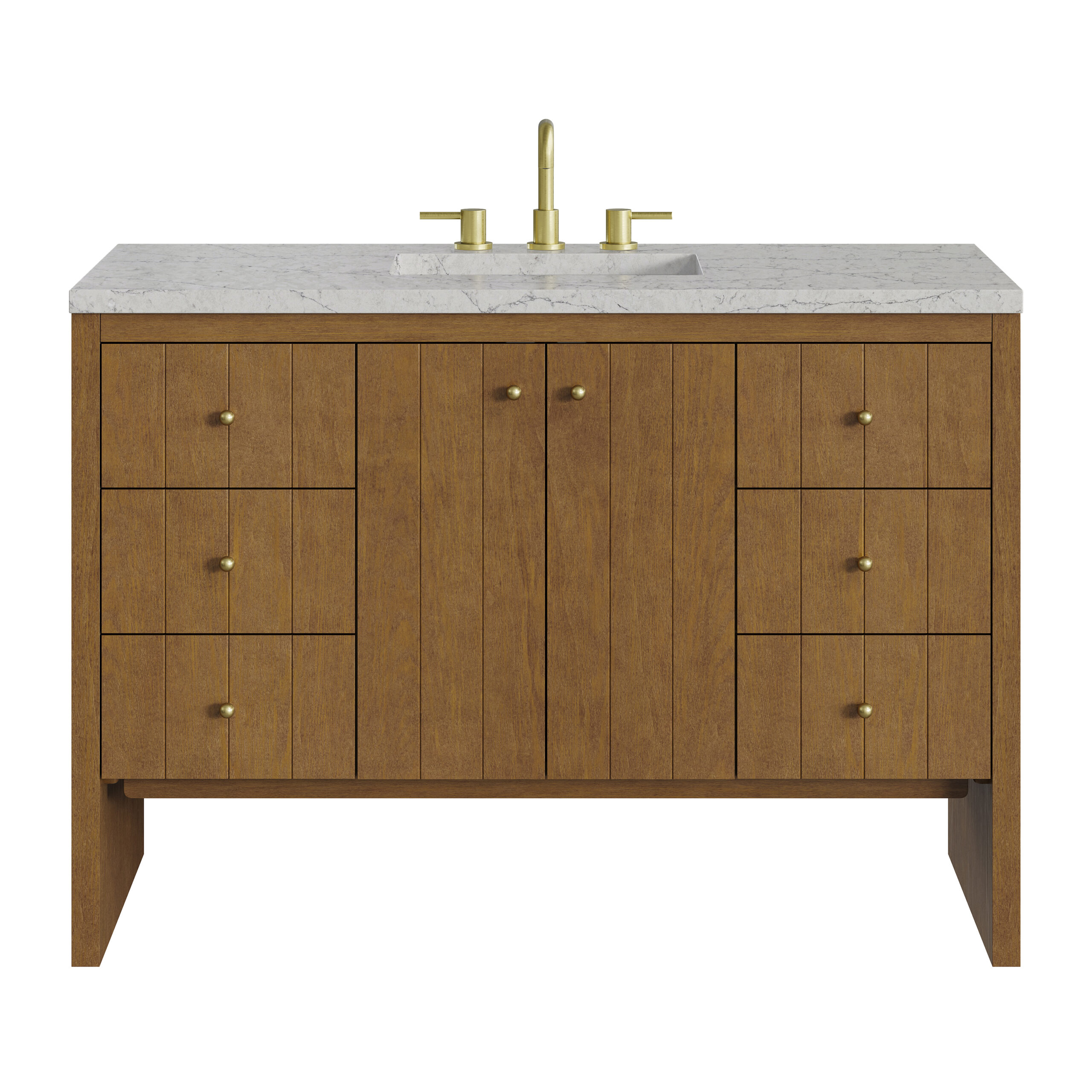 James Martin Vanities 435V48HNOFEJP Honey Oak 435V48HNOFEJP Hudson 48 Single Vanity, Honey Oak W/ 3 Cm Eternal Jasmine Pearl Silestone Top W/freepower Wireless Charge - Honey Oak