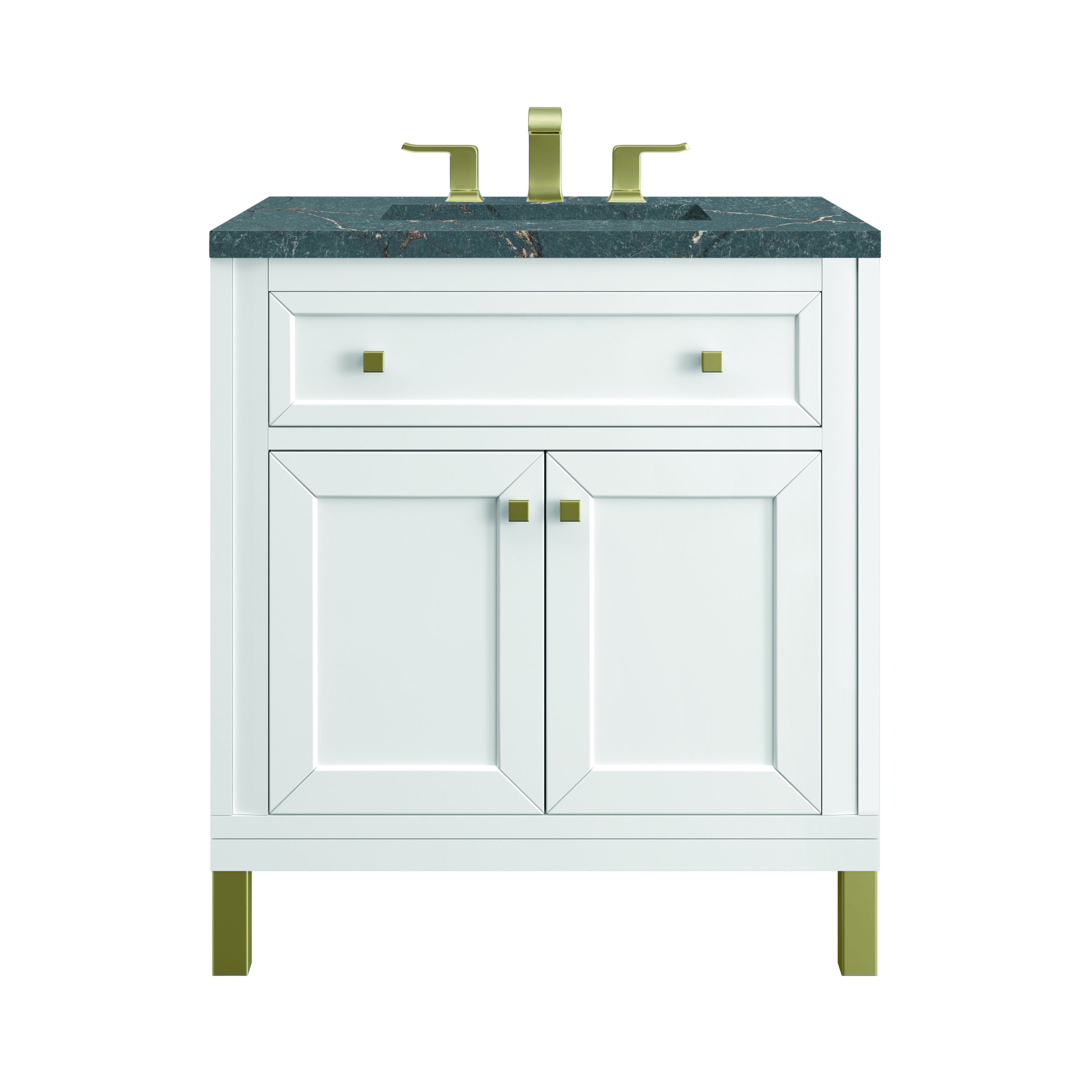 James Martin Vanities 503V30GW3PBL Glossy White 503V30GW3PBL Chicago 30 Single Vanity, Glossy White, W/ 3 Cm Parisien Bleu Silestone To - Glossy White