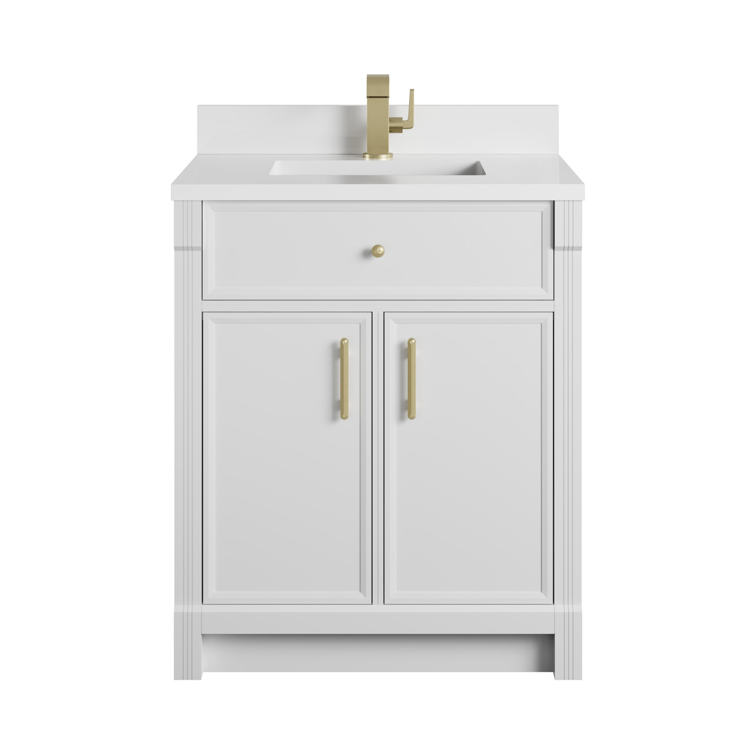 James Martin Vanities 660V30BW1WZ Bright White 660V30BW1WZ Bellshire 30 Single Vanity, Bright White W/ Single Hole 3 Cm White Zeus Silestone Top And Matching Backsplas - Bright White