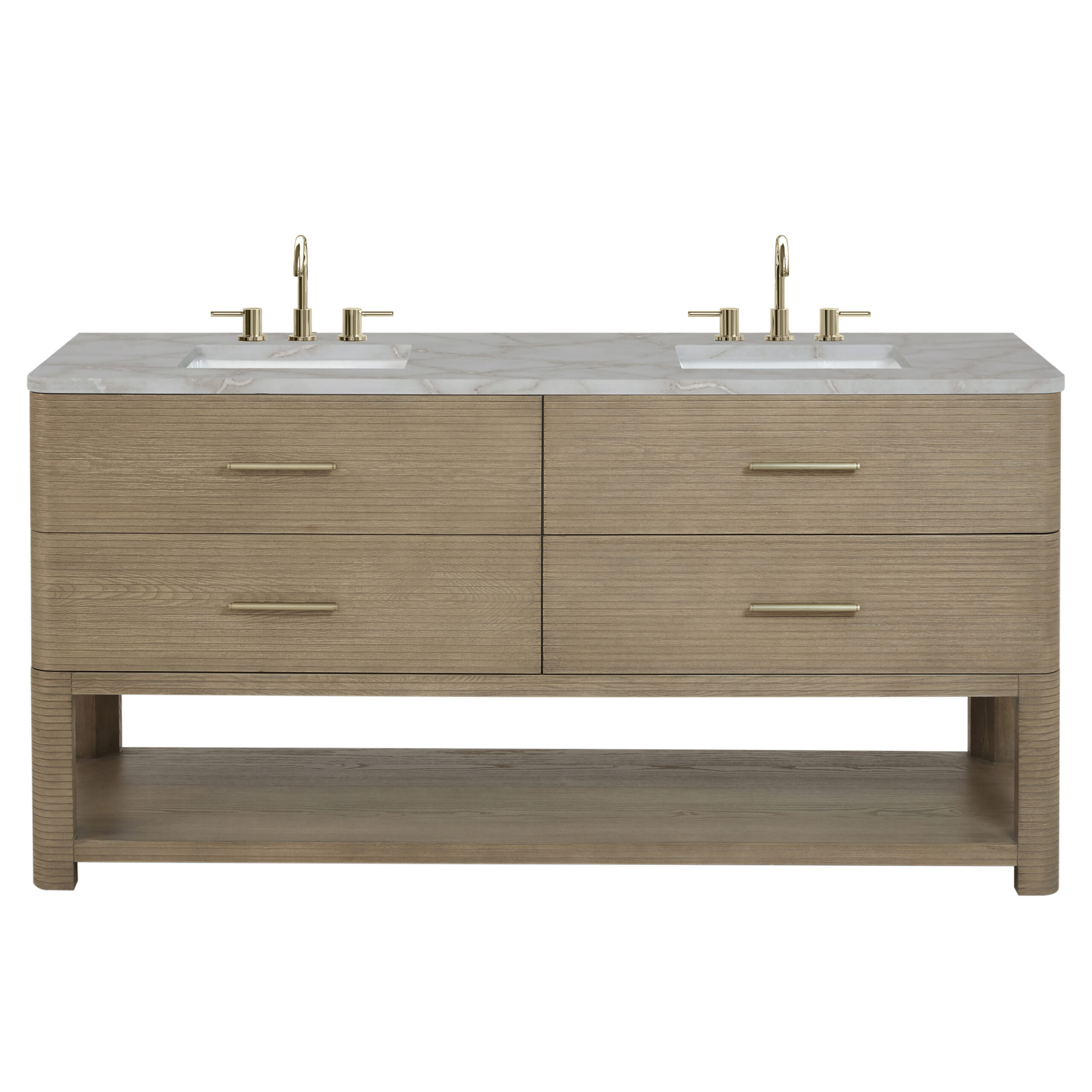 James Martin Vanities D704V72PBOFVSL Pebble Oak D704V72PBOFVSL Lucian 72 Double Vanity, Pebble Oak W/ 3 Cm Victorian Silver Silestone Top W/freepower Wireless Charge - Pebble Oak