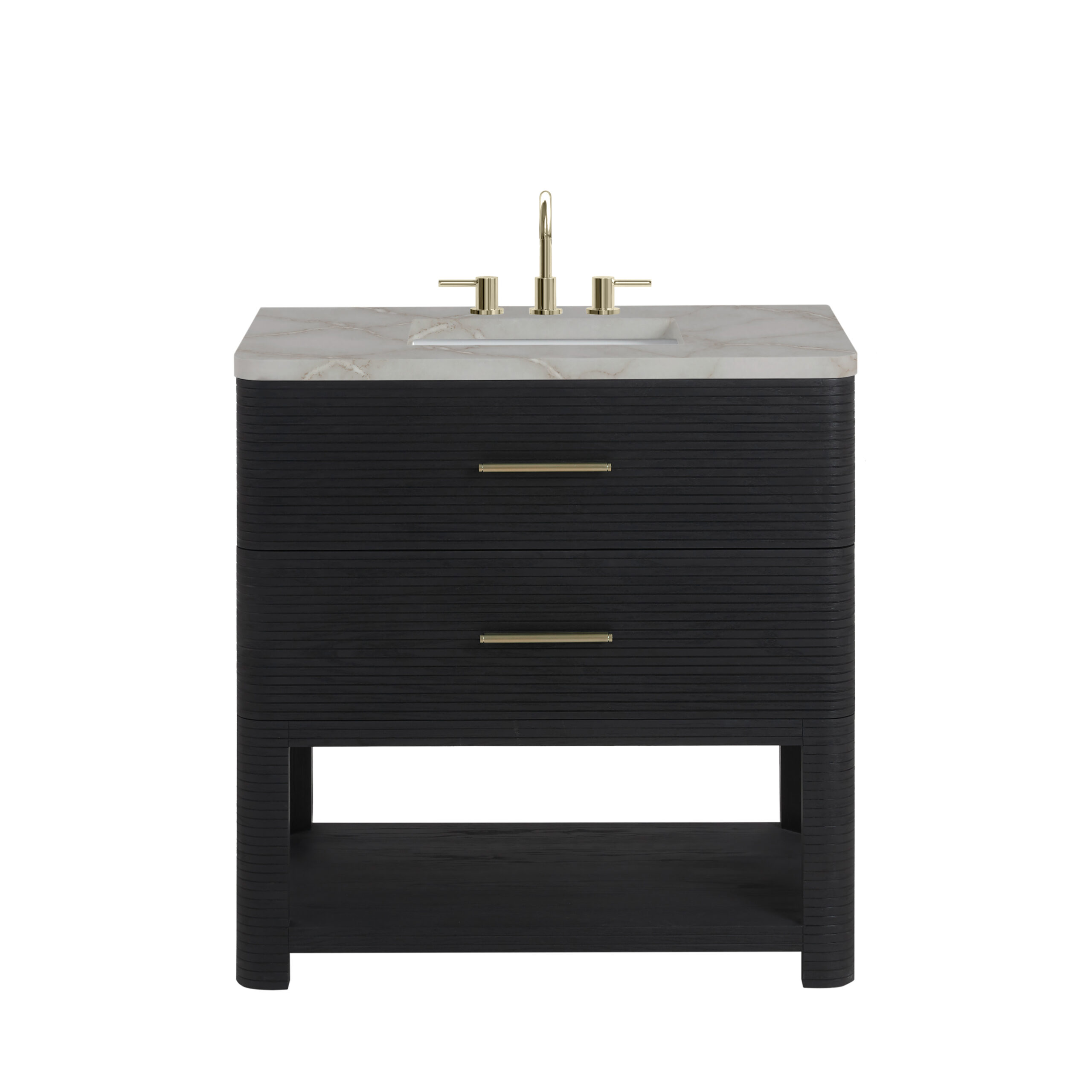 James Martin Vanities D704V36CBOWVSL Carbon Oak D704V36CBOWVSL Lucian 36 Single Vanity, Carbon Oak W/ 3 Cm Victorian Silver Silestone Widespread To - Carbon Oak