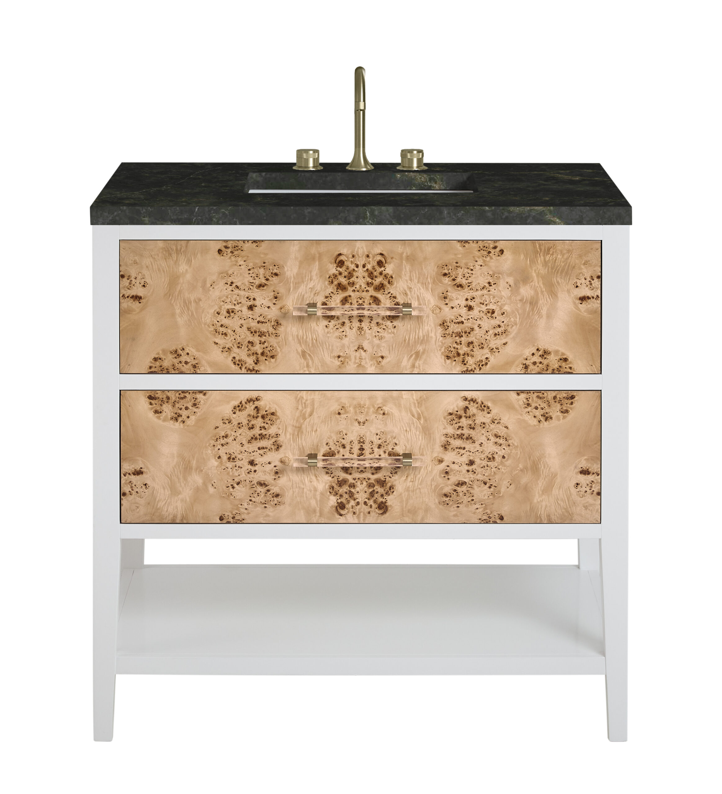 James Martin Vanities D804V36LMB3PHT Polished White and Light Mappa Burl D804V36LMB3PHT Olena 36 Single Vanity, Light Mappa Burl And Polished White, W/ 3 Cm Phantome Eclos To - Polished White and Light Mappa Burl