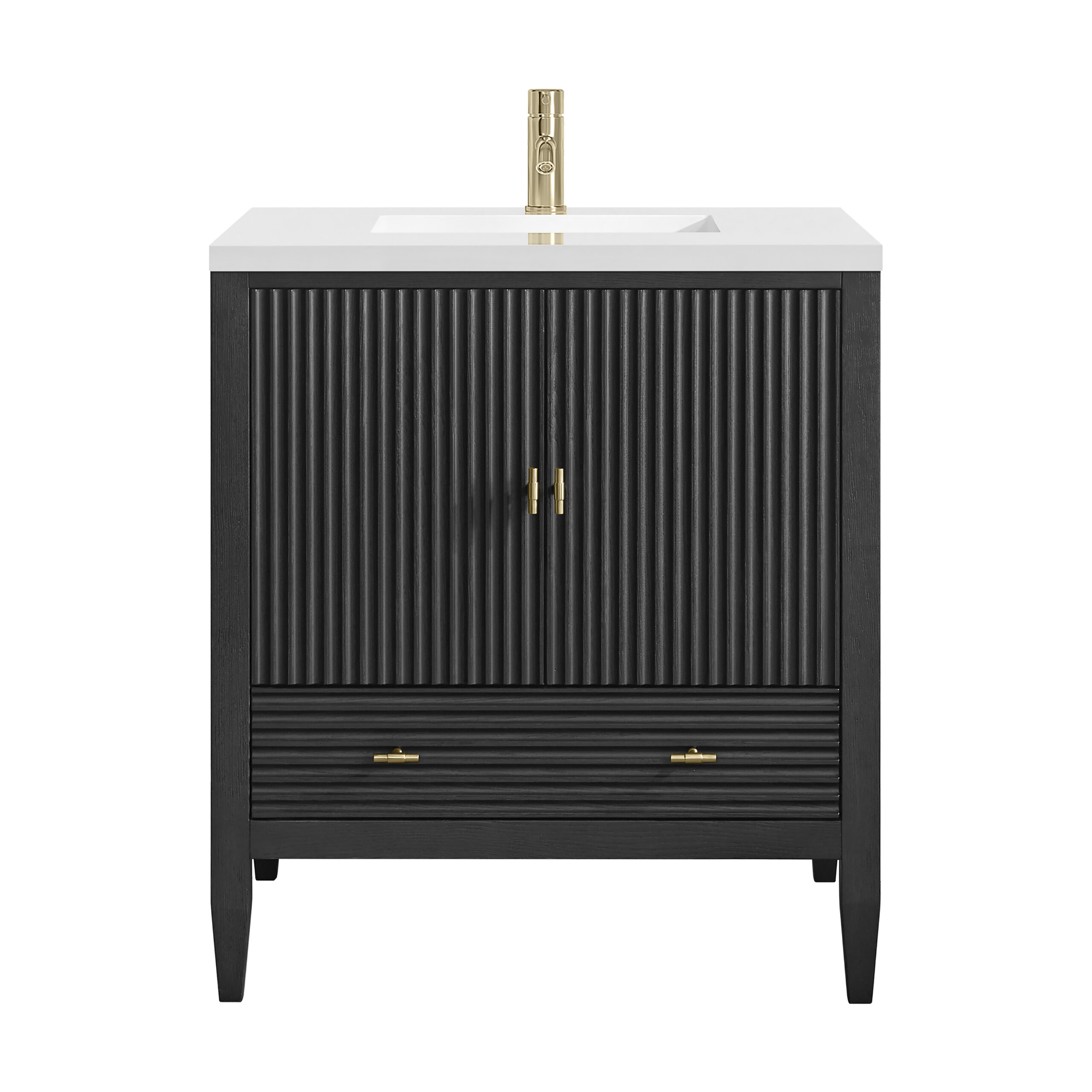 James Martin Vanities 485V30CBO1WZ Carbon Oak 485V30CBO1WZ Myrrin 30 Single Vanity, Carbon Oak W/ Single Hole 3 Cm White Zeus Silestone Top And Matching Backsplas - Carbon Oak