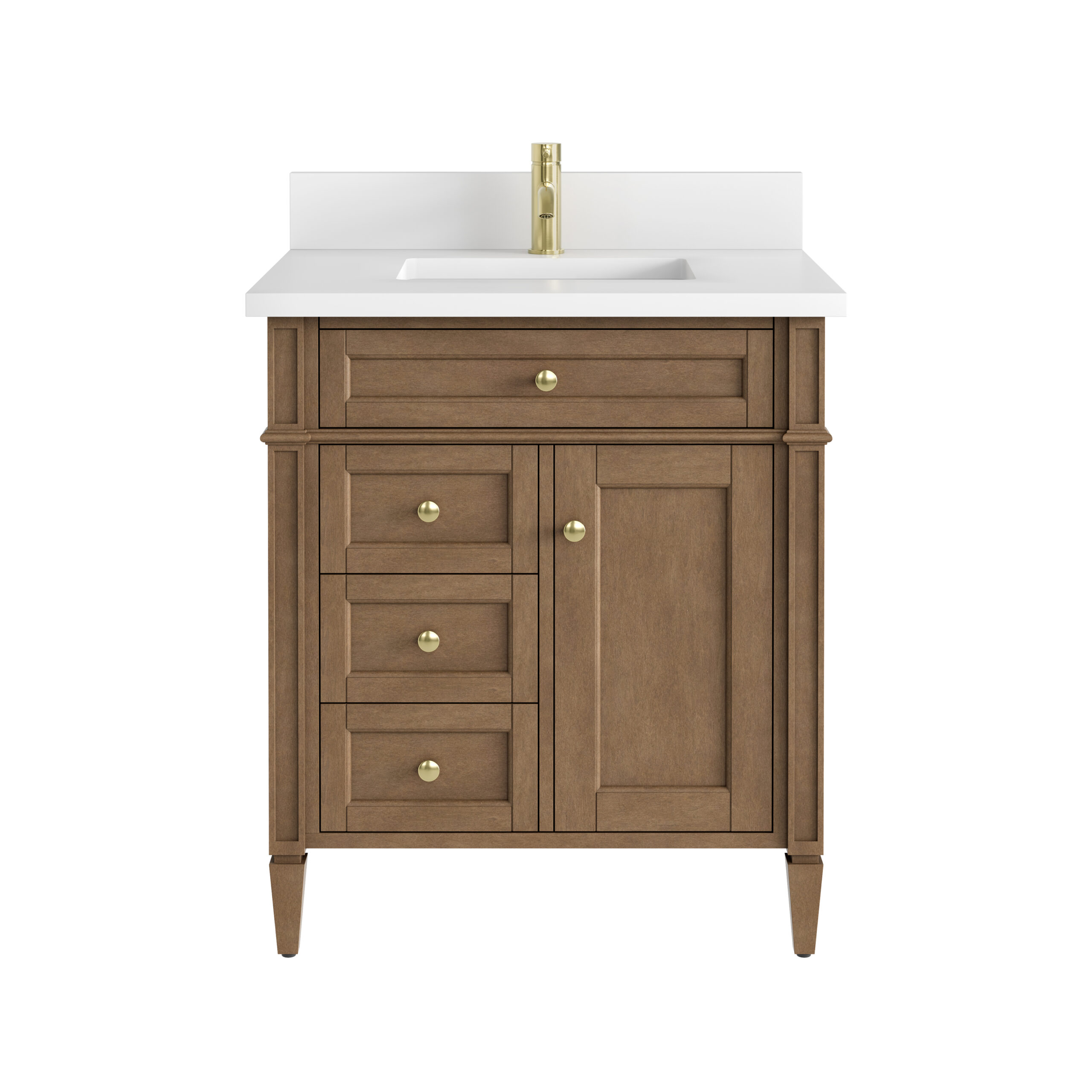 James Martin Vanities 655V30PCN1WZ Pecan 655V30PCN1WZ Brittany 30 Single Vanity, Pecan W/ Single Hole 3 Cm White Zeus Silestone Top And Matching Backsplas - Pecan