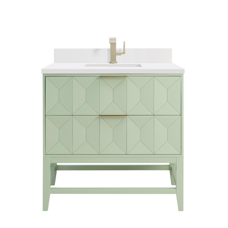 James Martin Vanities D100V36PST1WZ Pistachio D100V36PST1WZ Emmeline 36 Single Vanity, Pistachio W/ Single Hole 3 Cm White Zeus Top & Backsplas - Pistachio