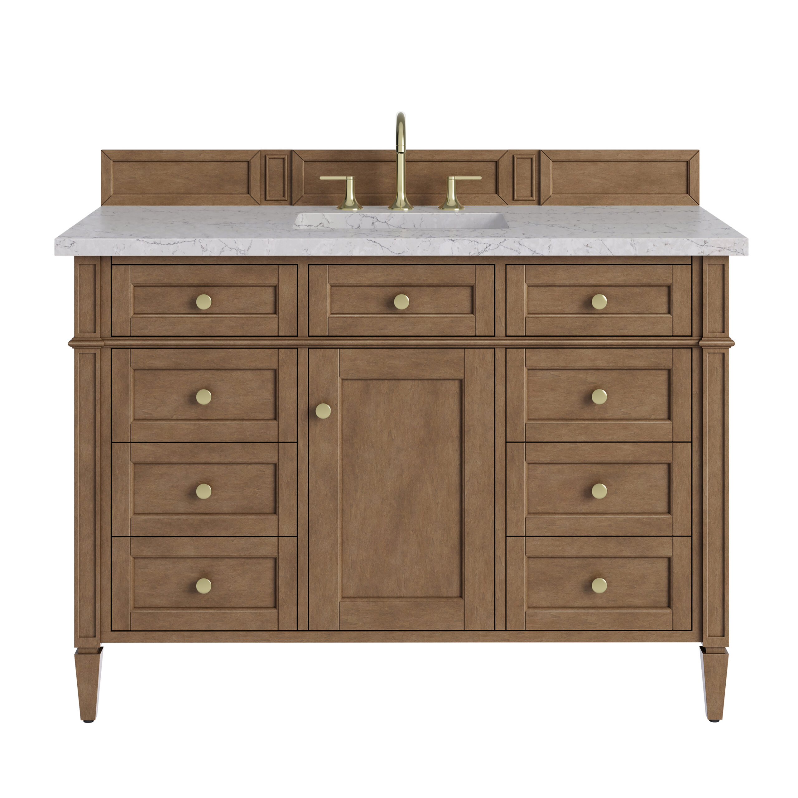 James Martin Vanities 655V48PCNFEJP Pecan 655V48PCNFEJP Brittany 48 Single Vanity, Pecan W/ 3 Cm Eternal Jasmine Pearl Silestone Top W/freepower Wireless Charge - Pecan