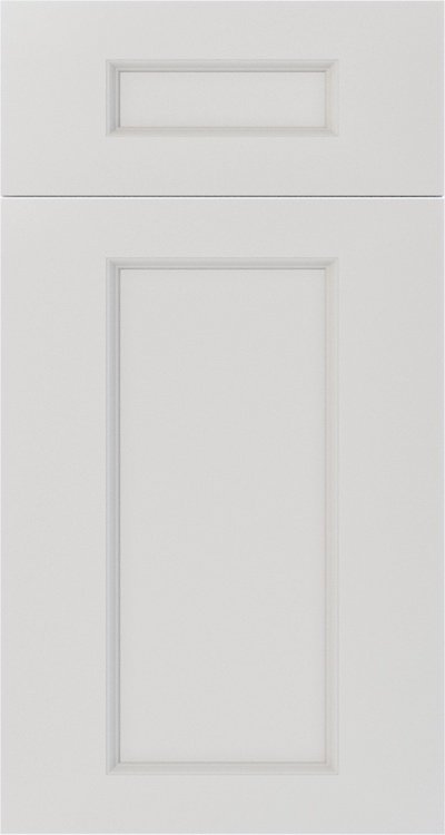 Tall white cabinet with a small horizontal drawer above a larger paneled door